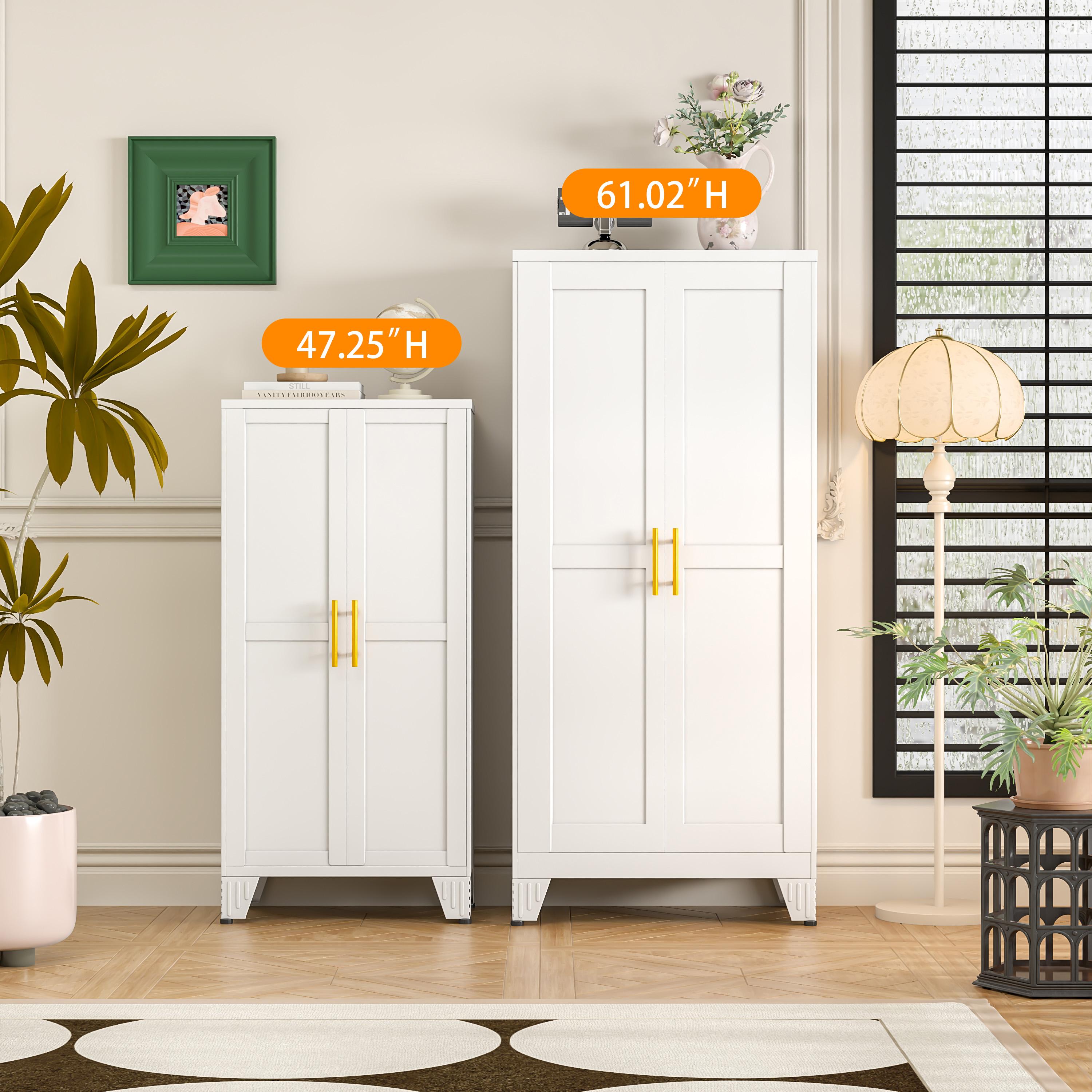 Metal Pantry Cabinet with 2 Doors and Adjustable Shelves Available in four sizes: 47"61" 71" 75" Kitchen Storage Cabinet with Gold Handles - Versatile Storage for Kitchen, Bathroom, Dining Room, Utility Room