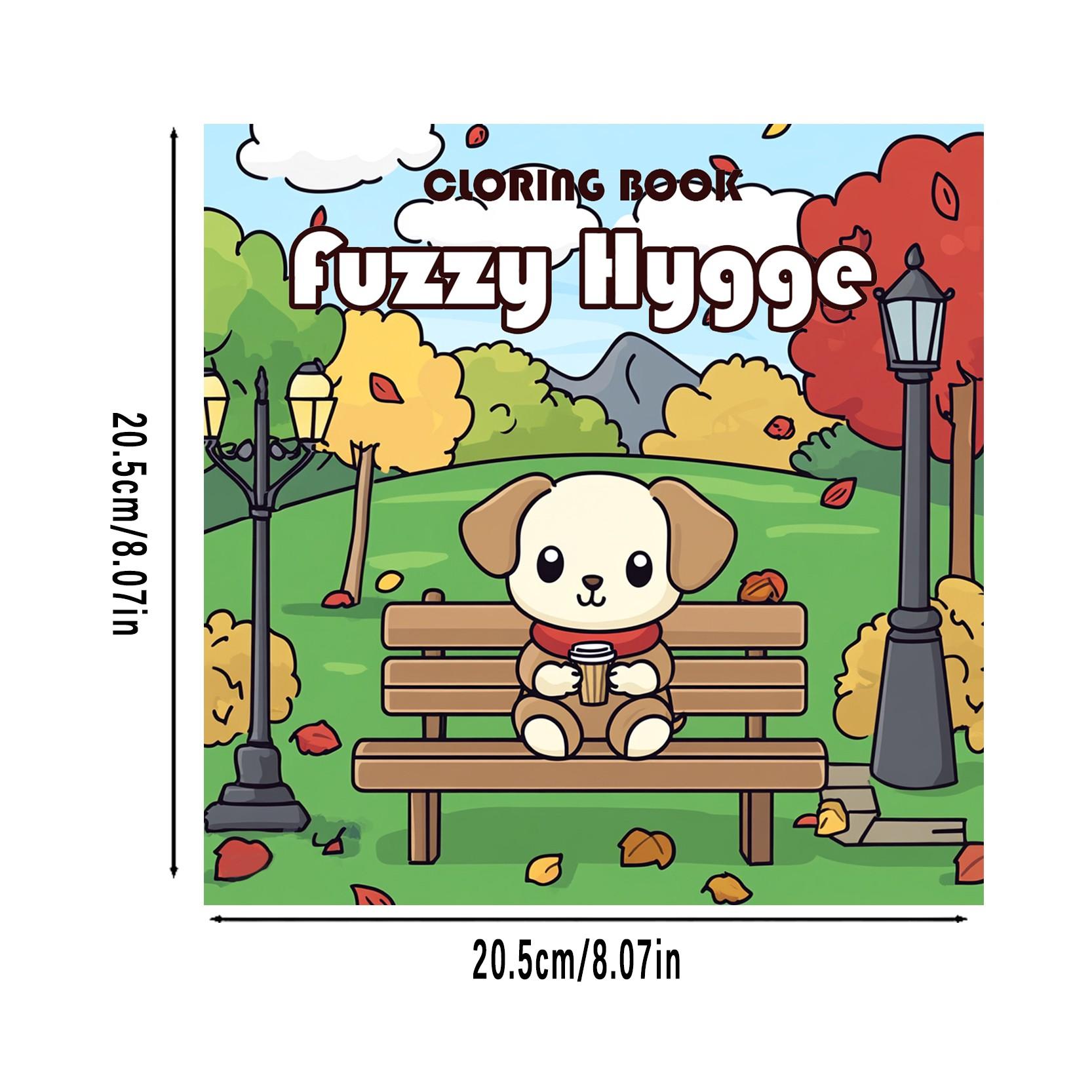 Cute Kawaii Fuzzy Hygge Coloring Book, Bold & Easy for Kids & Adults, 22 Pages 120gsm No Bleed Thick Paper, Odorless Glue Binding, Stress Relief