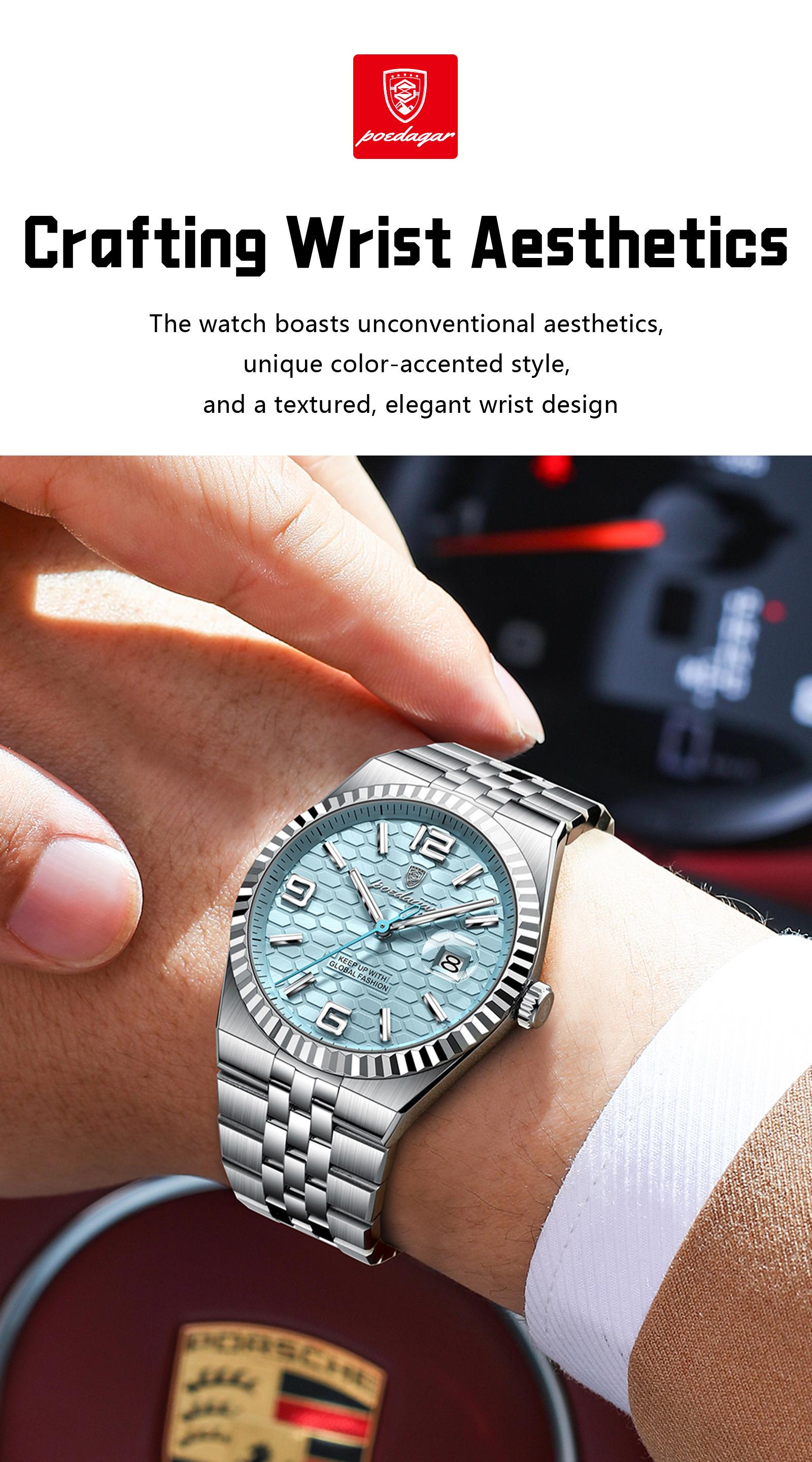 Poedagar original high-quality men's watch, waterproof, luminous, date, luxury, stainless steel quartz watch, men's watch, Modern Fashionable Wristwatch, Business Fashion Watches