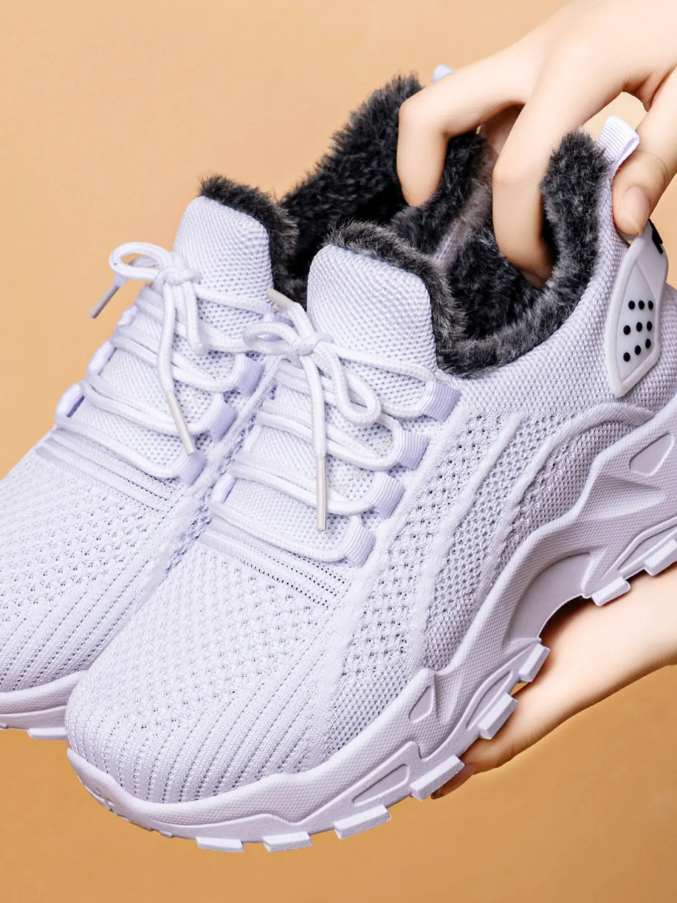 Breathable Mesh Shoe Upper, Thick Fleece Lining, Adjustable Lace-Up, Round Toe, Hidden Heel Lift, Non-Slip, Lightweight Casual Shoes