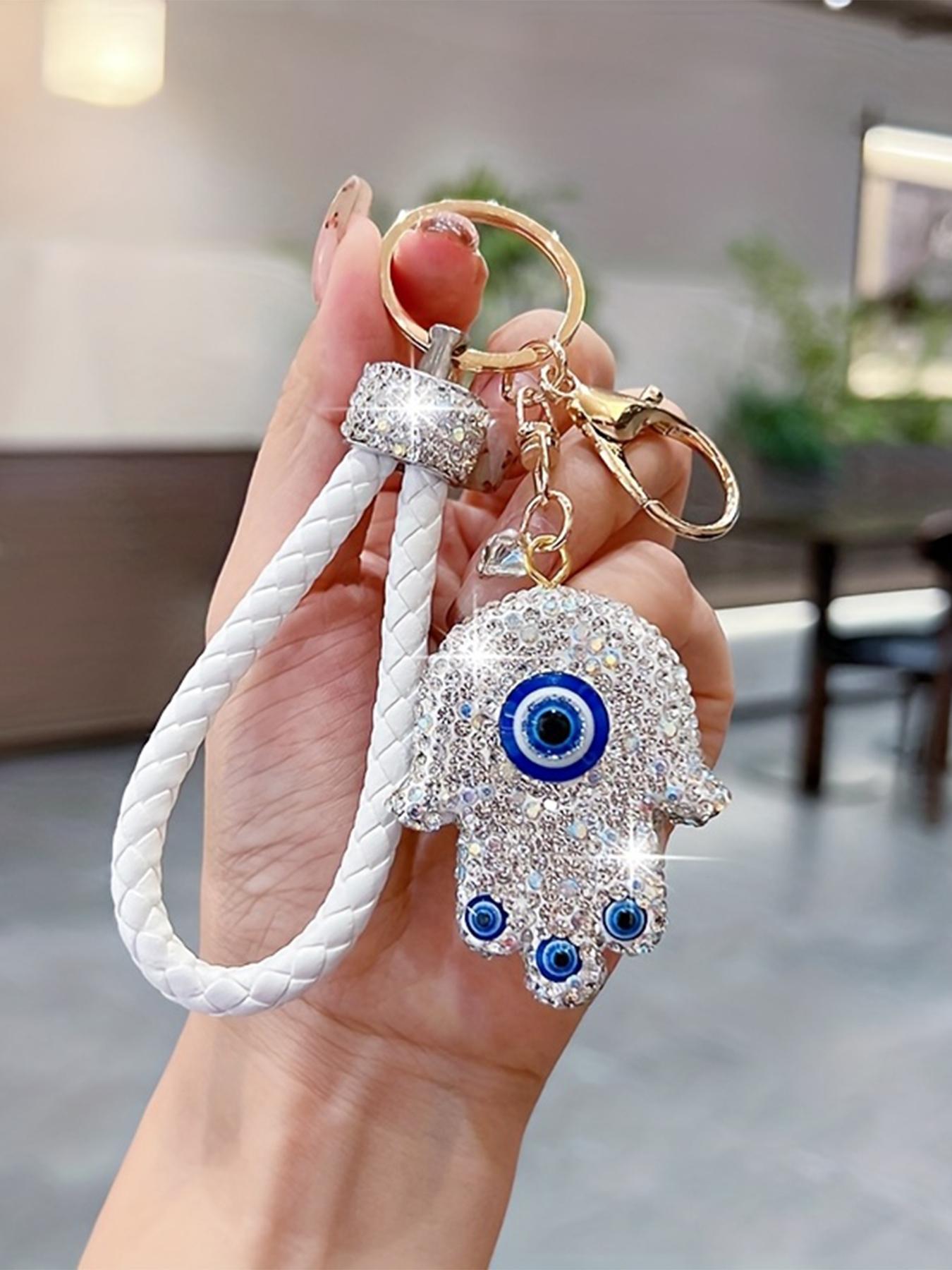 Fashion Devil Eye Palm Keychain, Creative Blue Eyes Bag Charm, Elegant Braided Car Key Ring, Gift for All Seasons