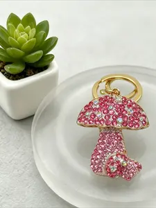 1PC Exquisite Key Ring Keychain Mushroom Rhinestone Pendant for Daily Accessories
