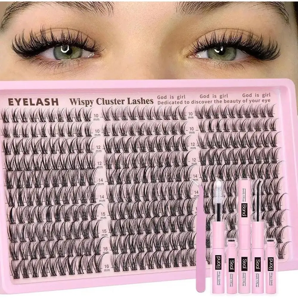 Wispy Natural Lash Cluster Kit - 300 Pcs DIY Eyelash Extension Kit with 10-16mm C Curl Individual Lashes, Back to School Beauty Makeup Tool