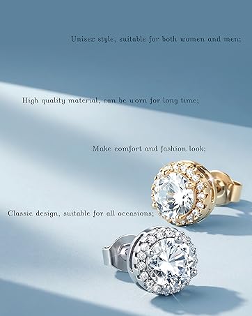 YADOCA 925 Sterling Silver Earrings for Women Men Brilliant Simulated Diamond Earrings Set Cubic Zirconia Stud Earrings 14K Plated White Gold Earrings Hoop Huggie Hypoallergenic Earrings Silver/Gold
