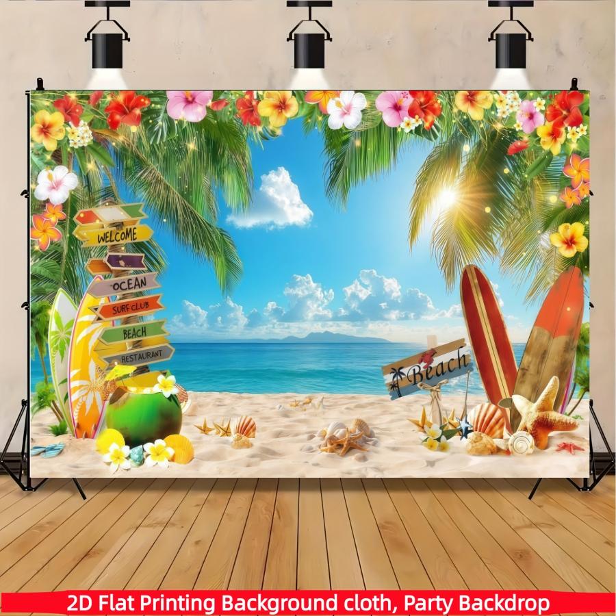 Hawaiian beach background banner, summer Hawaiian tropical palm tree photography background, polyester material, suitable for indoor/outdoor Hawaiian parties, birthdays, weddings, summer decoration, photo booth background, holiday party supplies