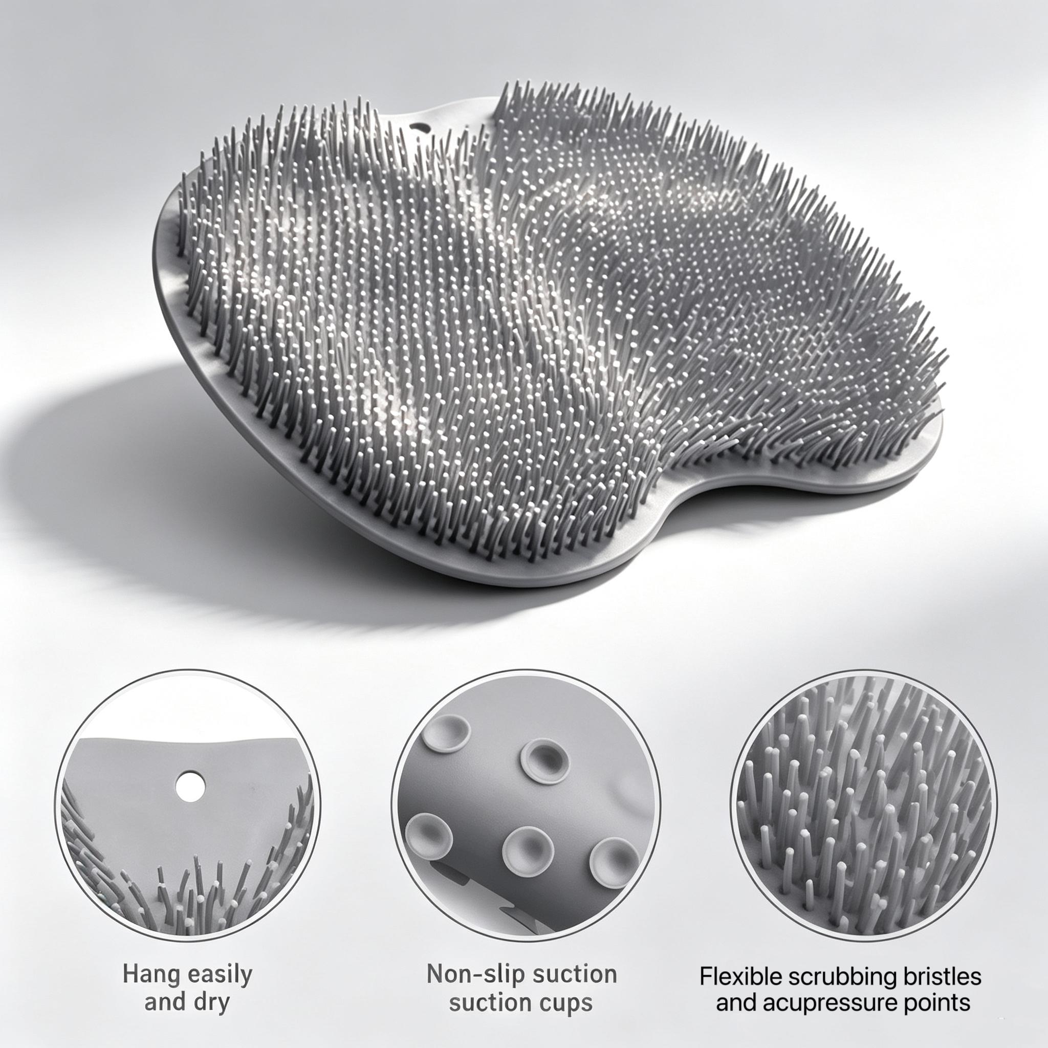 Silicone Shower Foot Scrubber Mat with Wall-Mounted Suction Cups, 25x30cm Feet & Back Cleaning Pad with Natural Sponge, Practical Hanging Brush, Fast Rinse Dry Relaxing Massage Bathroom Bath Accessory Silicone Shower Foot Scrubber Mat with Wall-Mounted Suction Cups, 25x30cm Feet & Back Cleaning Pad with Natural Sponge, Practical Hanging Brush, Fast Rinse Dry Relaxing Massage Bathroom Bath Accessory
