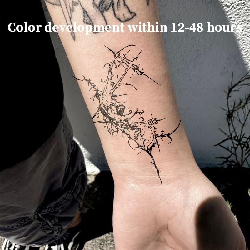 Dark Thorn Cross Dragon Herbal Juice Tattoo Sticker, Semi-Permanent Waterproof Long-Lasting Non-Reflective, Realistic Tattoo for Forearm & Arm