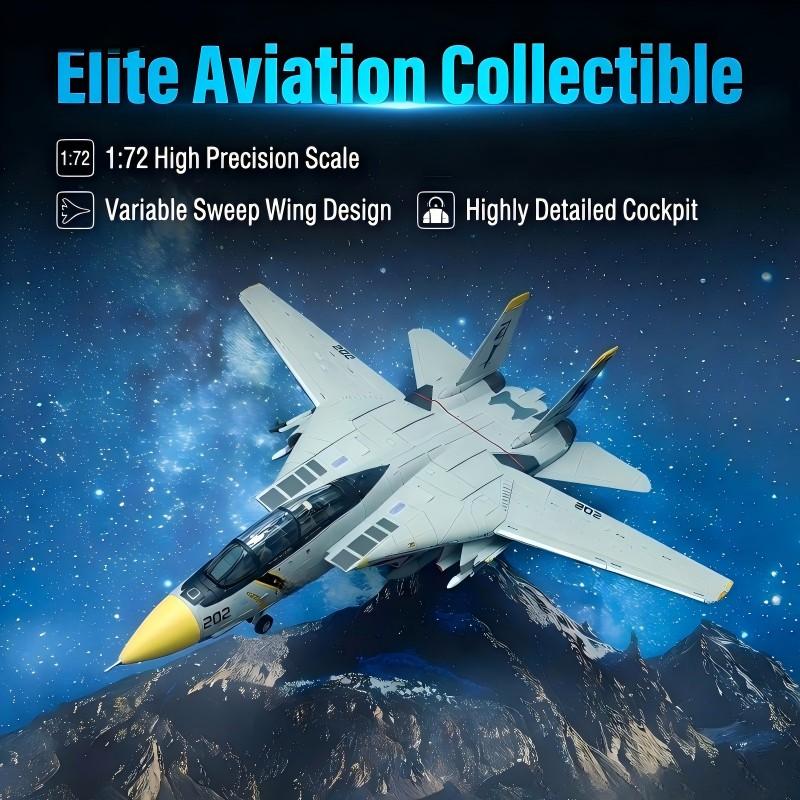 1:72 Scale F14 Aircraft Model with Base, Durable Plastic, Adult Collectible, Desk Decor, Office Decoration, Ideal for Aviation Enthusiasts