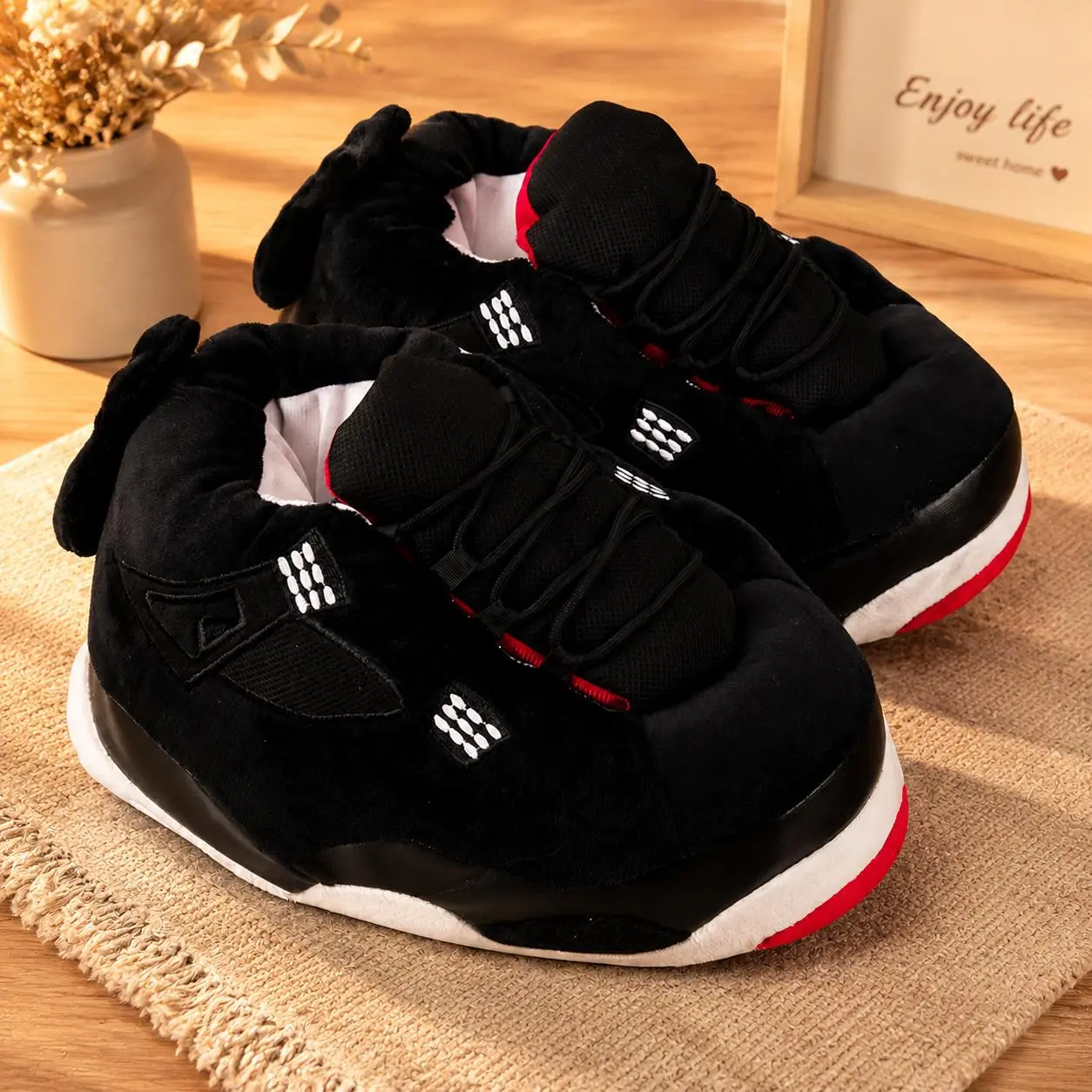 Sneaker Slippers for Women, Round Toe Mid-Calf Ultra Soft Plush, Trending Indoor Use Winter Cozy Basketball-Inspired House Shoes