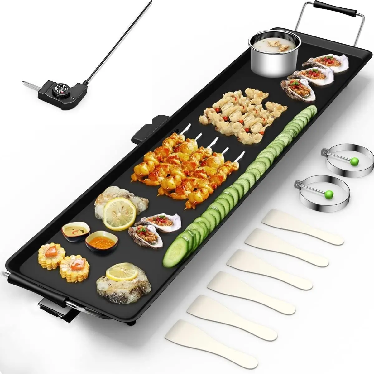 35'' Electric Teppanyaki Grill Griddle, BBQ Smokeless Grills, 2000W Indoor Outdoor Barbecue Griddles Table Top with Nonstick Surfaces and Adjustable 5 Temperature Setting