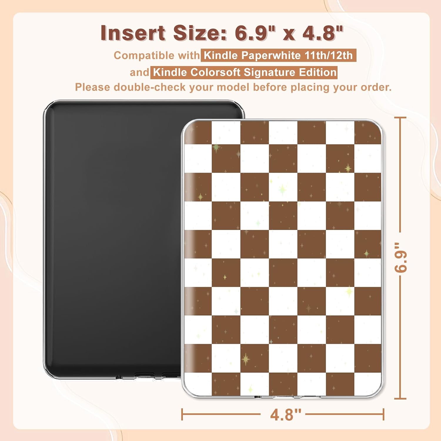 14 count Inserts Cardstock for Kindle Paperwhite 11-12th and Kindle Colorsoft Signature Edition,50PCS Stickers & E-reader Inserts For Kindle Paperwhite Accessories For Kindle Clear Case 6.9"x4.8", Coffee