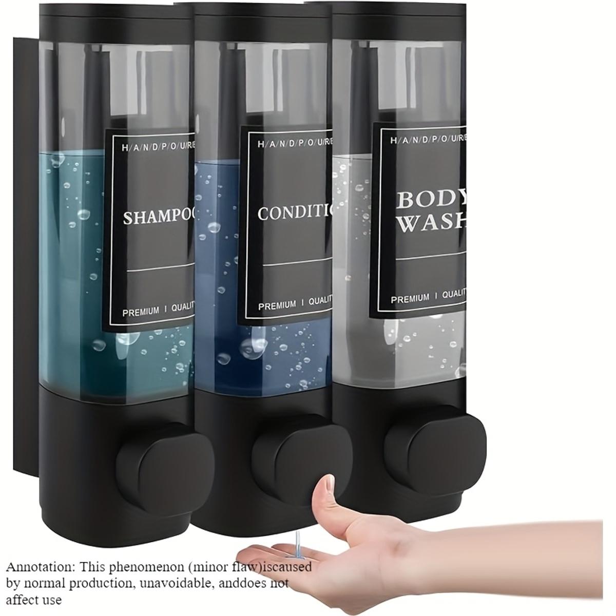 3-In-1 Square Shower Dispenser, Wall-Mounted Shampoo, Conditioner, Soap Dispenser, No Drilling, Bathroom & Hotel Use, Stylish Triple Organizer