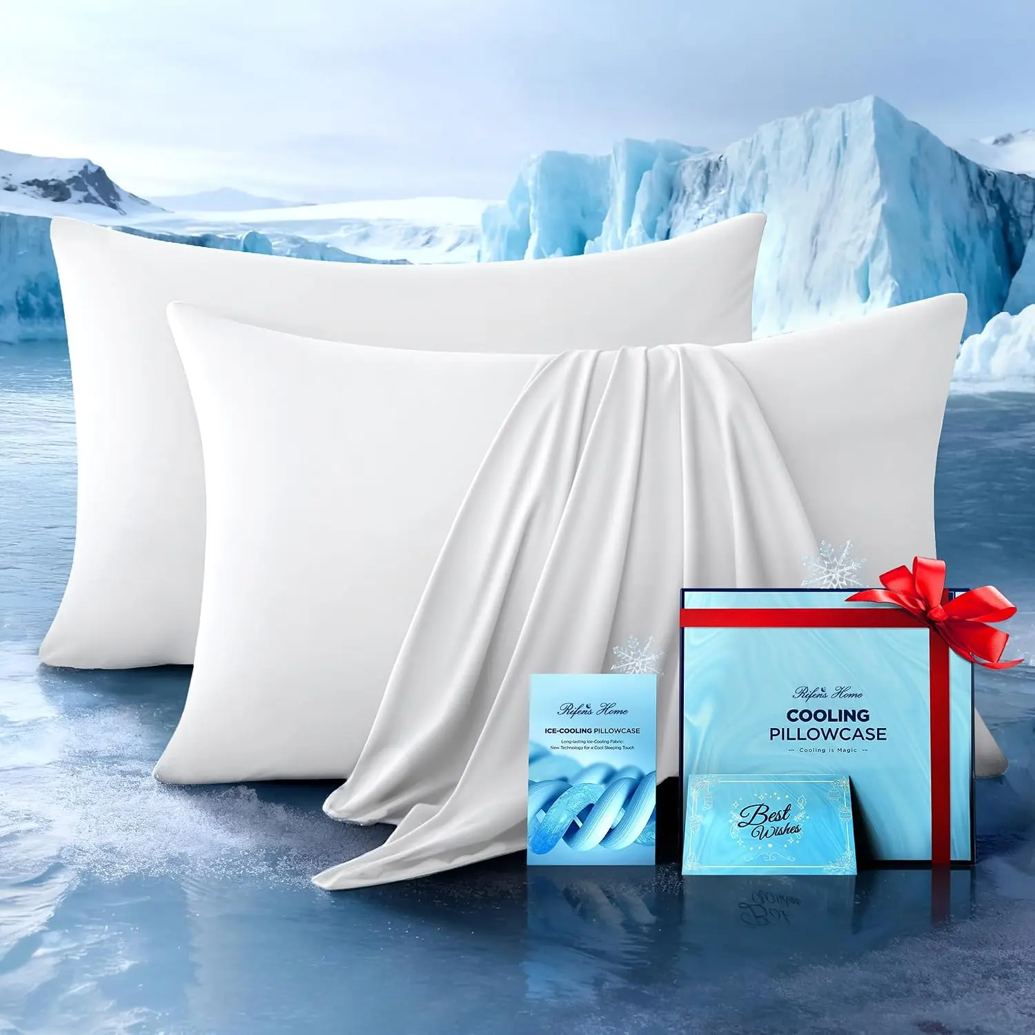 Cooling Pillowcase 2-Piece Set - Instant Cooling Luxurious Soft Spandex Nylon Covers for Hot Sleepers, Hot Sleeping, Hair & Skin Protection, Breathable Zippered Standard Size White Bed Pillow Covers, Gifts for Men, Two Piece Set