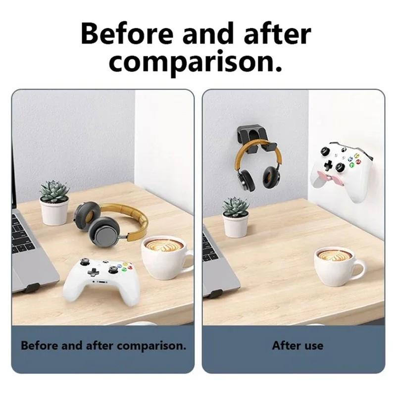 1PC Wall Mounted Game Controller Bracket, No Punching Required, Controller Storage Rack, Gamepad Headphone Headset Hanging Bracket Hanger