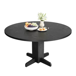 Garvee 47.2-Inch Circular Oak Dining Table for 4-6 People with Sturdy Base and Adjustable Foot Pads, Perfect for Kitchen or Dining Room, Black Finish
