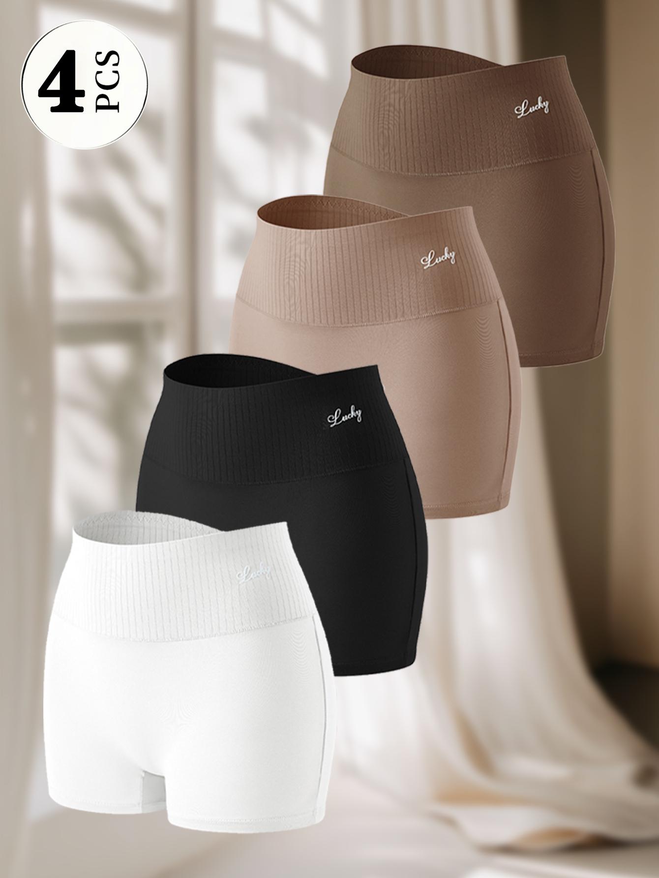 QUASTI 4/5 Pack Ribbed Waist Spliced Safety Shorts, High Waist Anti-Chafing Slip Shorts Under Dresses Women Daily Layering Shorts S-4XL Fit Minimalist