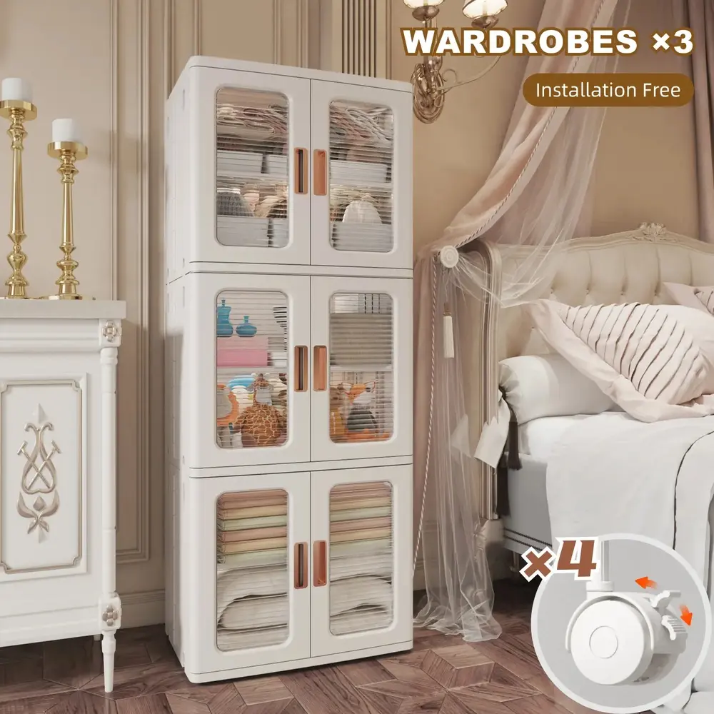 Storage Bins with Lids and Doors   Storage Cabinet with Wheels   Plastic Stackable Pantry Cabinet   Cupboard Closet   Foldable Kitchen   Collapsible Storage Bins for Books, Snacks, and Bathroom Organization,shelf