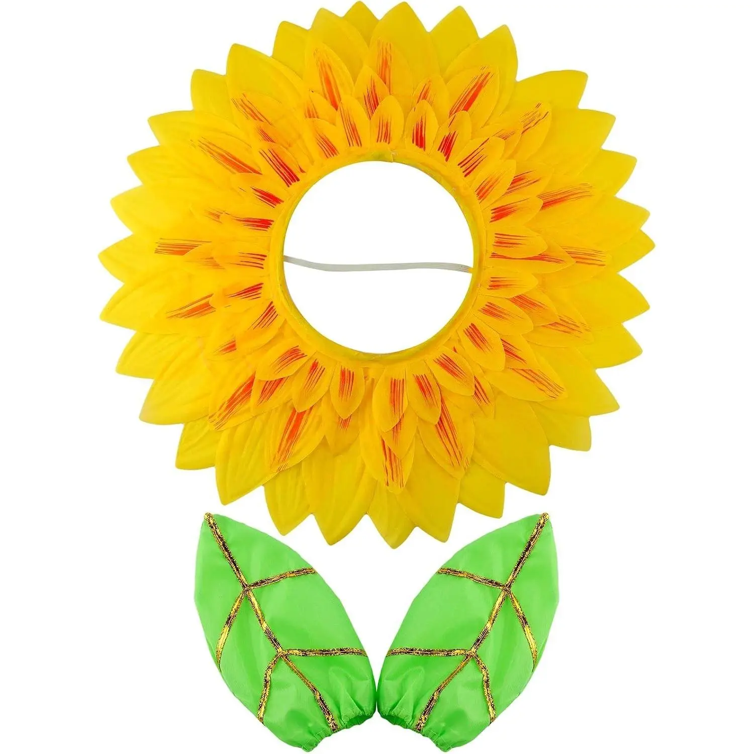 Sunflower Halloween Costume for Adults and Kids, 22.8 inch Fun Flower Costume with Yellow Headgear and Green Leaf Gloves, Halloween Dress Up Party Decor, GiftGift