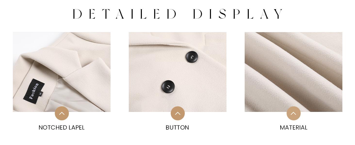 Ommig Women's Notched Lapel Wool Coat Single Breasted Pea Coats Winter Wool Blend Blazer Jacket