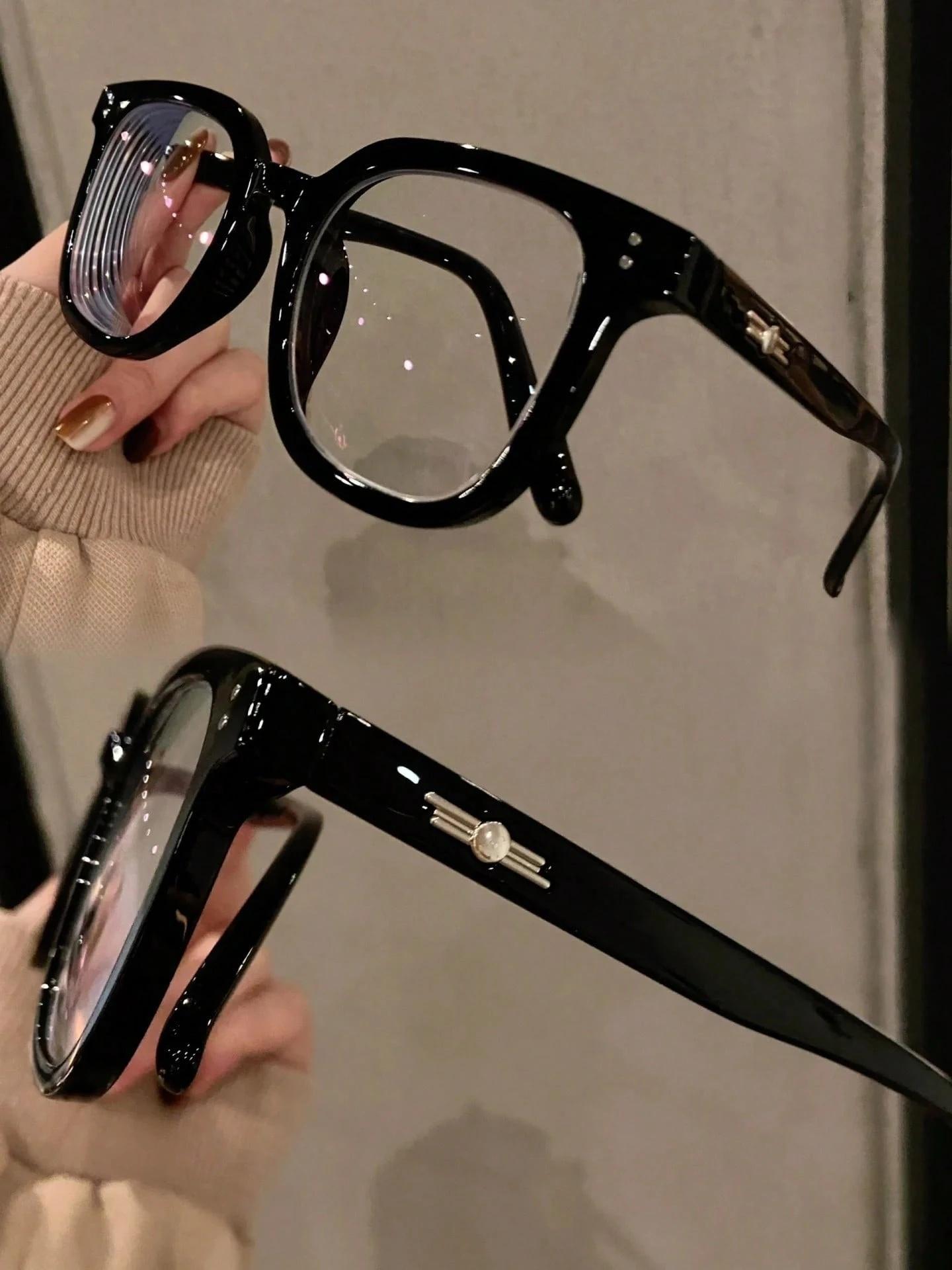 Black Square Clear Lens Glasses, Fashion Accessory, Unisex, Oversized Face-Slimming Frame for Commuting, Office, Study, Daily Outfit Styling, Computer and Phone Use, Valentine’s Day and Birthday Gifts