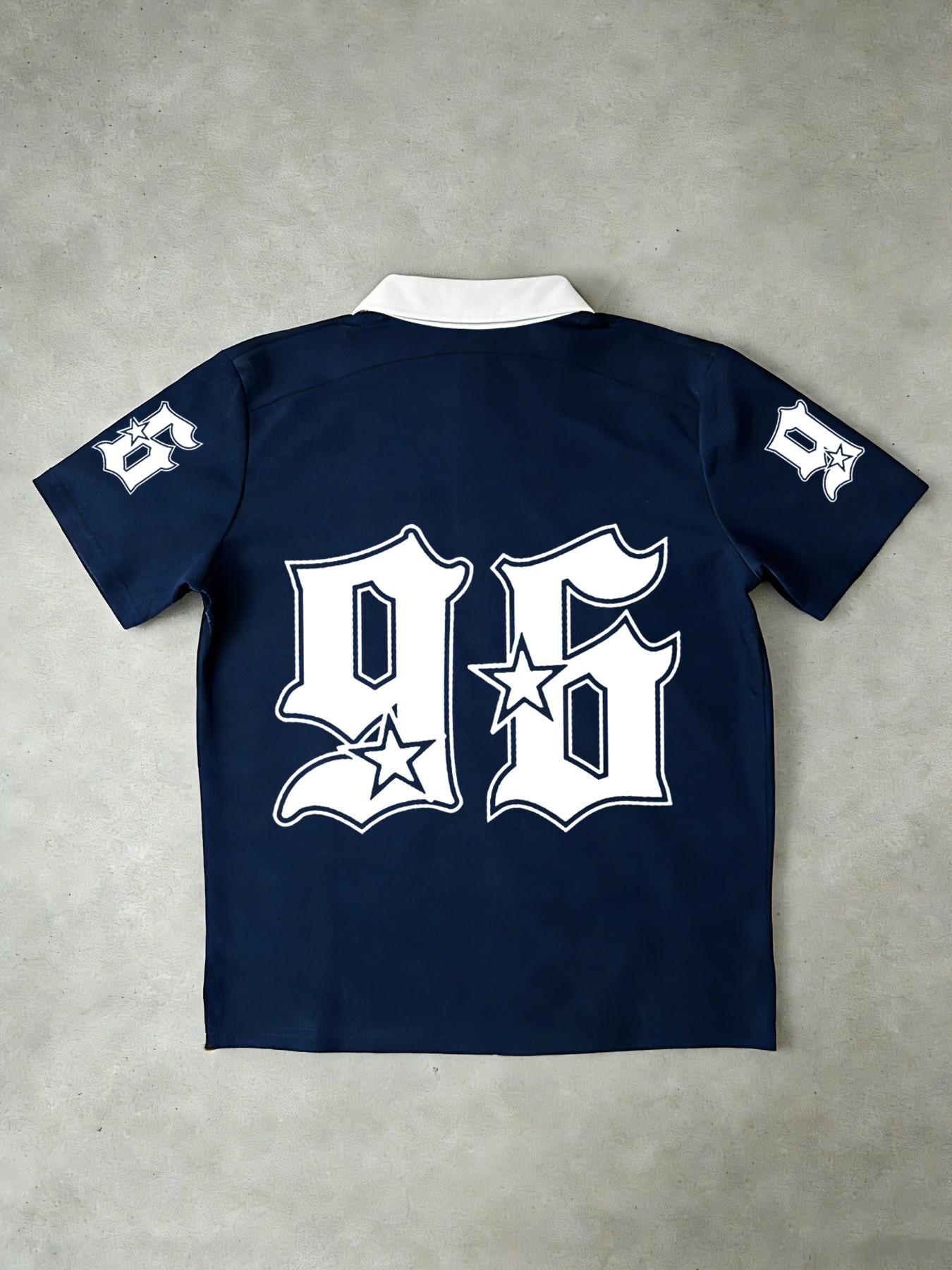 トップス 00s archives Zip design polo shirts y2k Retro 96 Star Print Polo Shirt, Y2K Streetwear, Eye-Catching