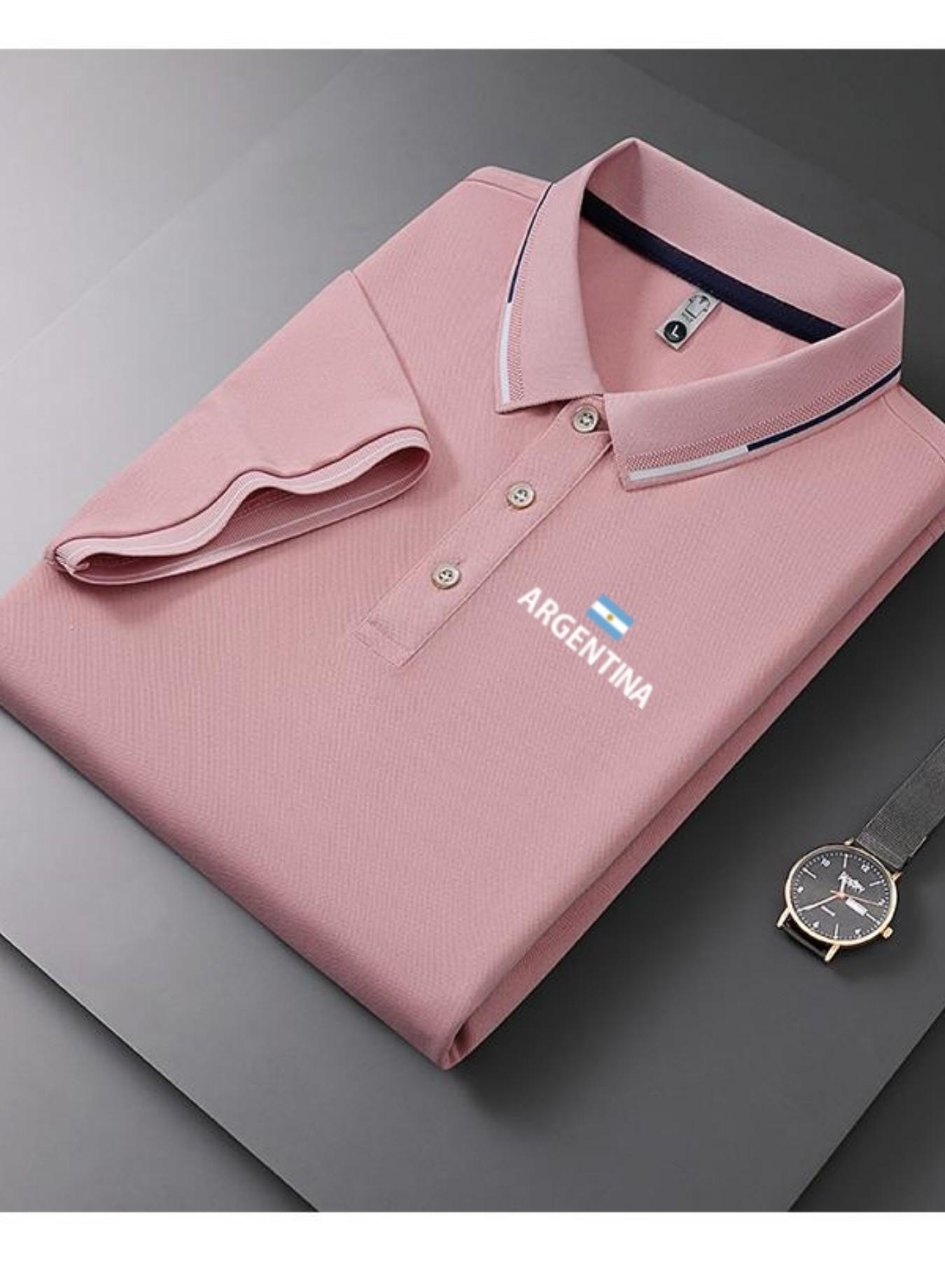 Men's Casual Summer Print T-Shirt, Argentine Flag Design, Geometric Pattern, Lightweight Breathable, Short Sleeve Polo Shirt