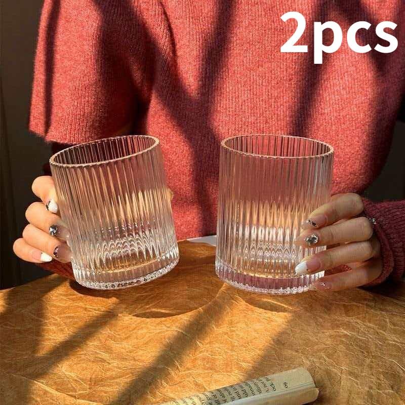 High Borosilicate Glassware Set, Vertical Groove Design, Elegant Drinking Glasses, Suitable for Whiskey, Cocktails, Ice Coffee, Juice, Beer, Soda