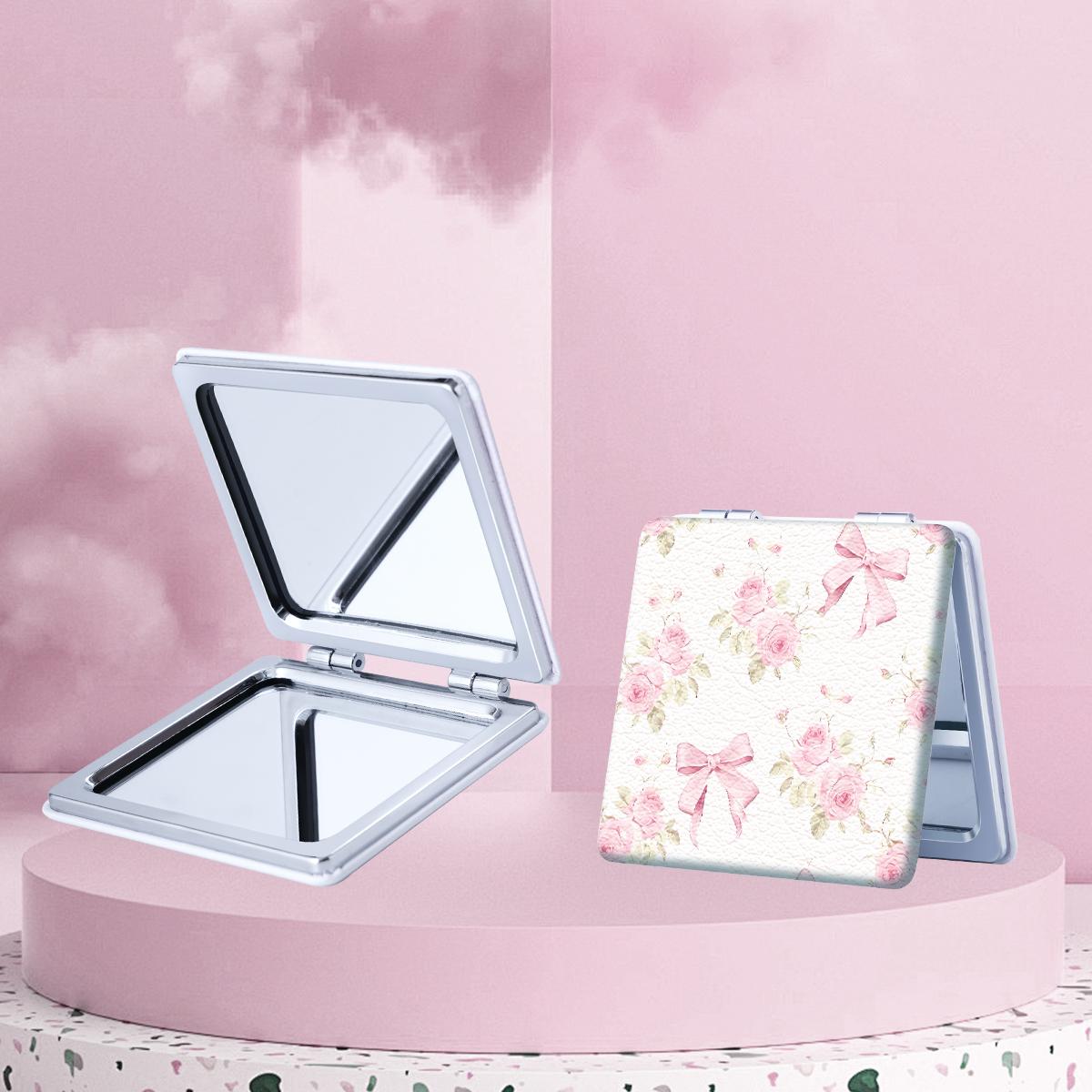 Bow & Cherry Pattern Makeup Mirror, 1 Count Foldable Handheld Travel Makeup Mirror, Portable Makeup Tool for Women & Girls, Daily Holiday Birthday Wedding Gift