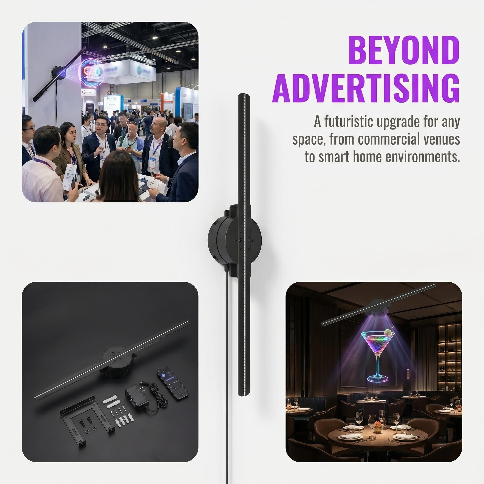 16.5" 3D Hologram Fan Display| WiFi HD LED Advertising Projector 2000*224 with 224 LEDs, Holographic Display Fan for Store, Retail, Shop Signage & Business Promotion