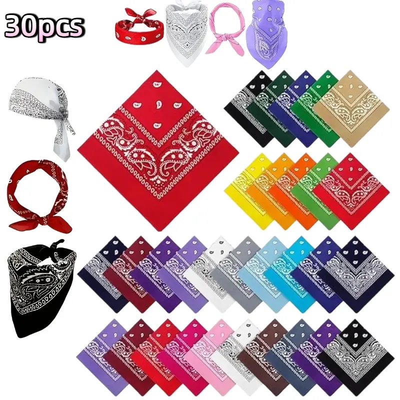 30pcs Unisex Paisley Bandanas Bulk Multi-Purpose Headband Cowboy Head Wrap Scarf for Women Men
