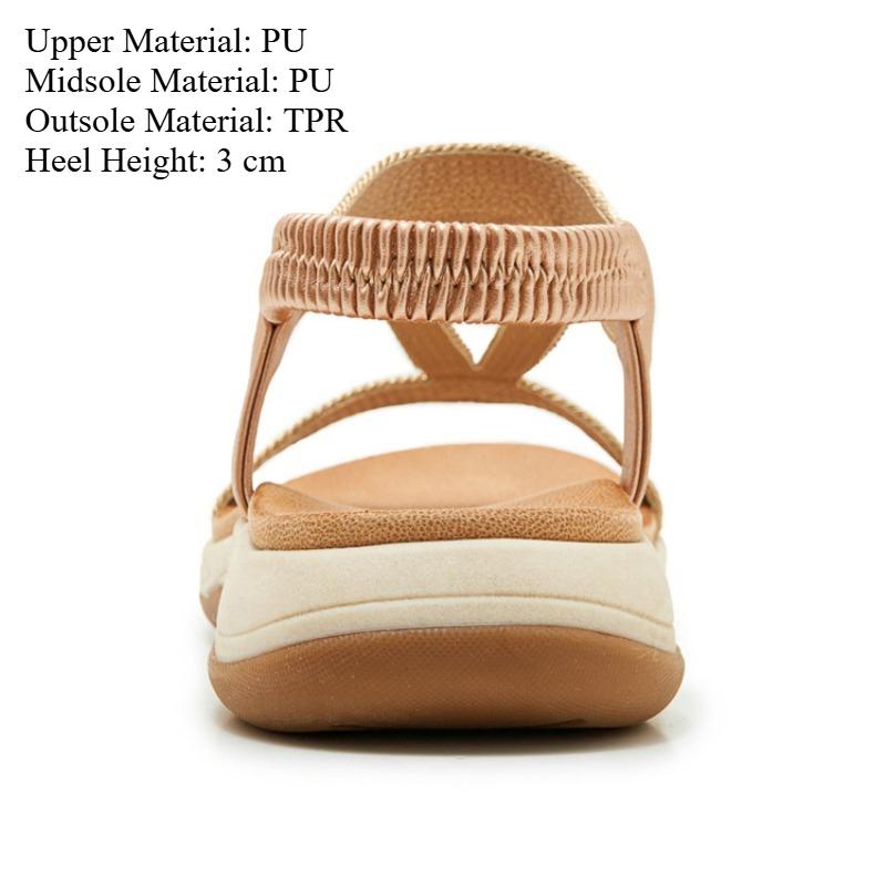 Women’s Boho Beaded T-Strap Sandals, Elastic Slingback Non-Slip TPR Soft Platform Summer Daily Beach Sandals