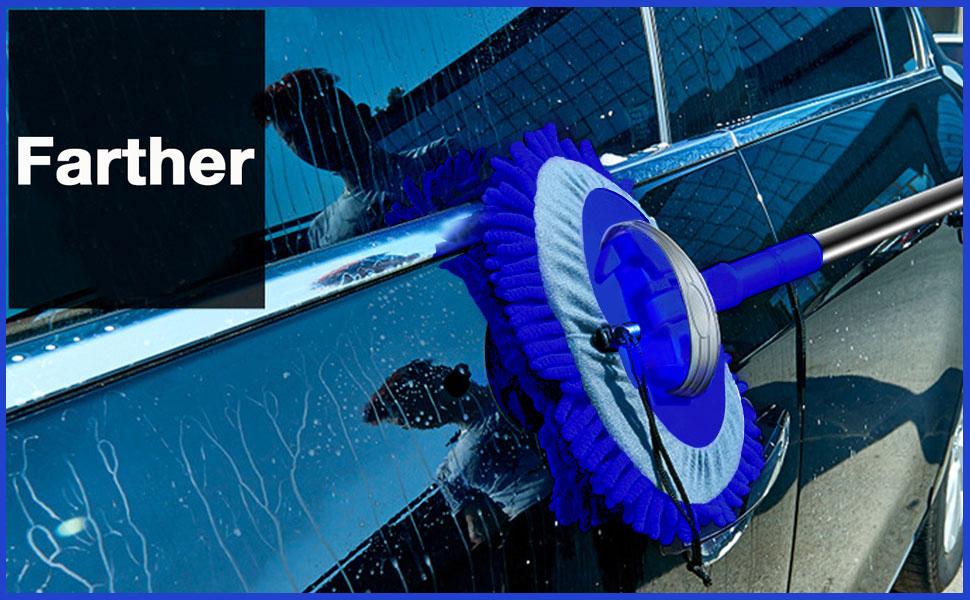 47.5" Car Wash Brush Mop car Cleaning brush Tool with Long Handle Kit for Washing Detailing Cars Truck, SUV, RV, Trailer, Boat 2 in 1 Chenille Microfiber Sponge Duster Not Hurt Paint Scratch Free Cleaner