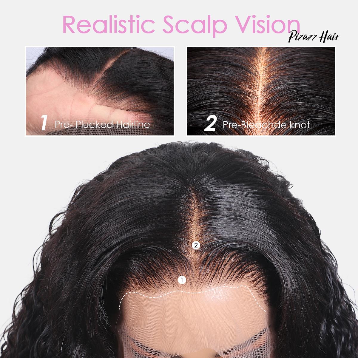 Pizazz Hair Deep wave 13x6/13x5 HD Transparent Lace Front Human Hair Wigs Deep Part Curly Wigs for Women Pre Plucked Pre Bleached