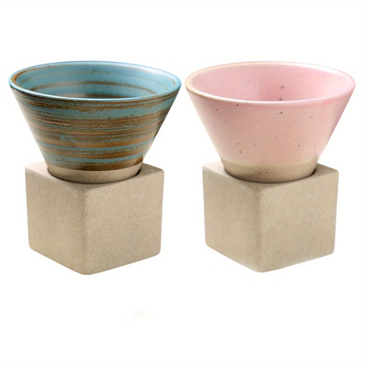 2 Pack 90ml/3oz Coarse Pottery Coffee Mug with Base, Ceramic, Creative Triangular Cone Shape Porcelain Mug, Stoneware Funnel Coffee Cup Set, Cone Shape Porcelain-Cup Tea-Cup for Coffee, Tea, Latte And Milkshake, Coffee Drinkware
