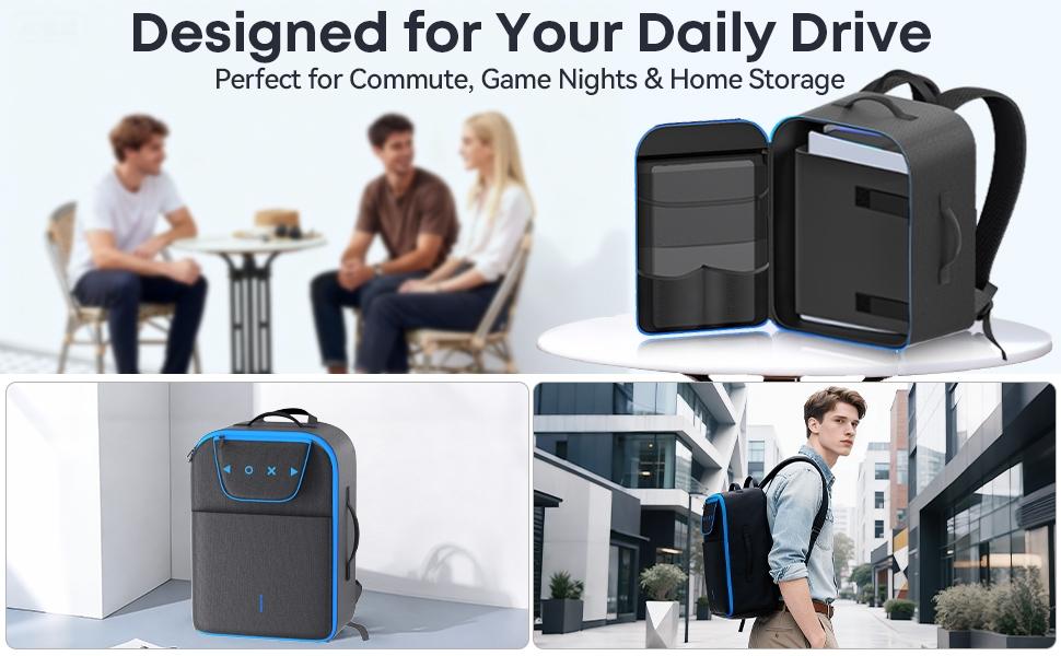 SUNDAY MIRTH Carrying Case Travel Compatible with PS5/ Slim/ Pro, PS5 Durable Airline Approved Backpack Fits 16" Laptop, Protective Travel Bag for Digital/ Disc Game Console, PS5 Accessories for Controller Disk Cable, Laptop Bags