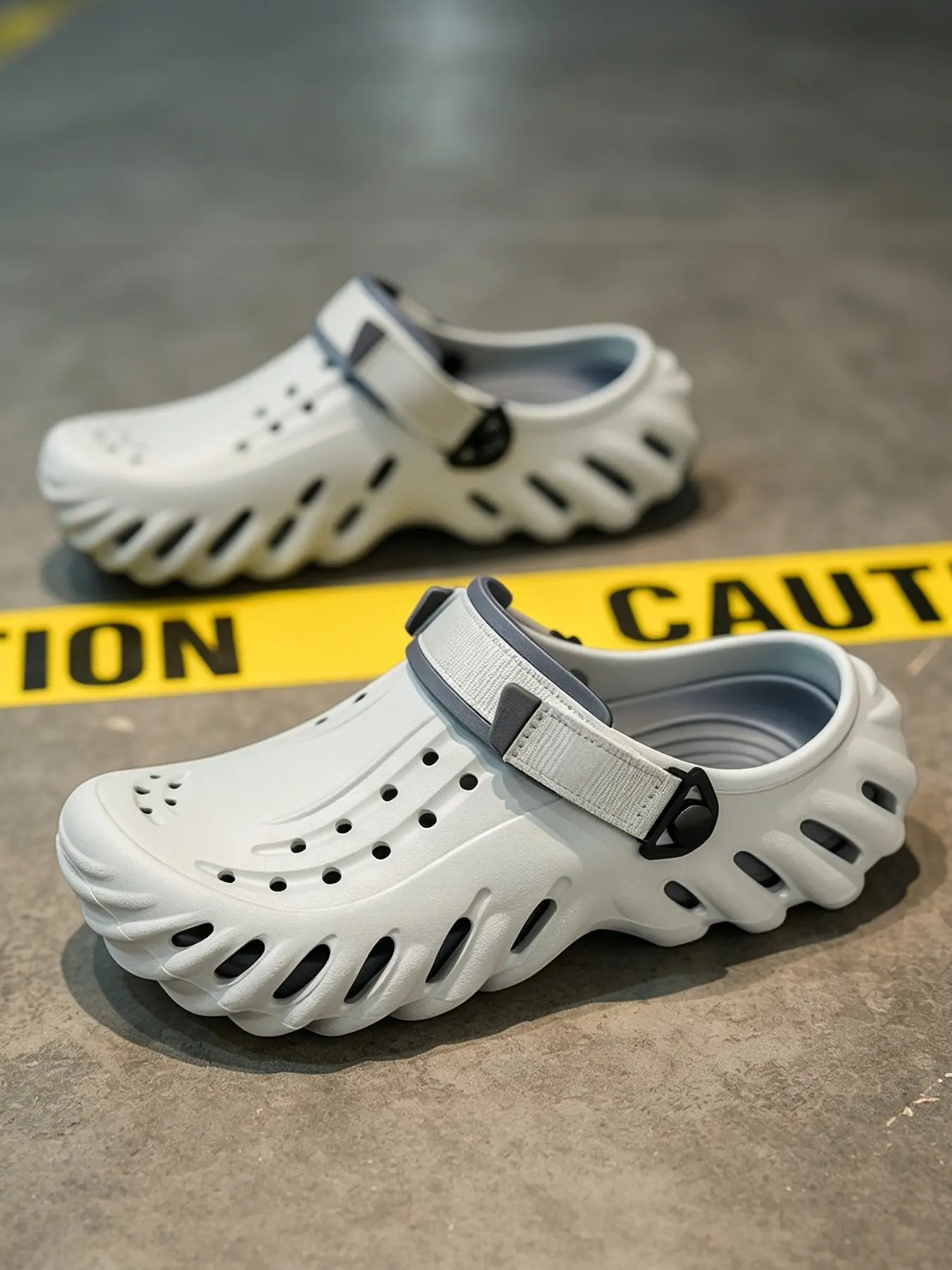 Men's Outdoor Workwear Style Wave Thick Sole Holey Sandals, Full Hollow Out Quick Drainage Adjustable Strap Anti-Slip Eva Shoes