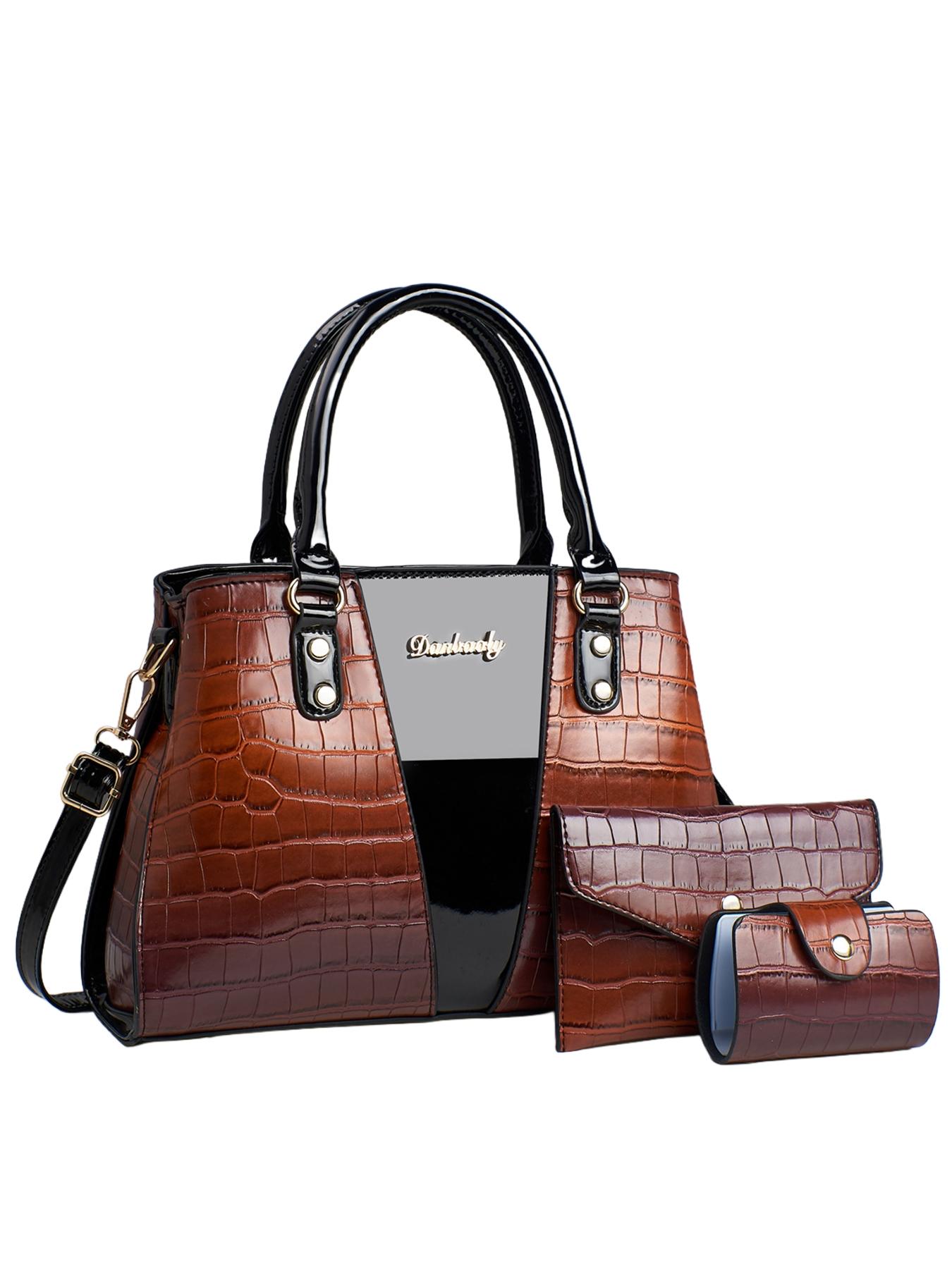Gradient Crocodile Pattern Handbag Set, Fashionable Large Capacity Multi-Layer Bag, Includes Coin Purse & Card Holder, Ideal for Women