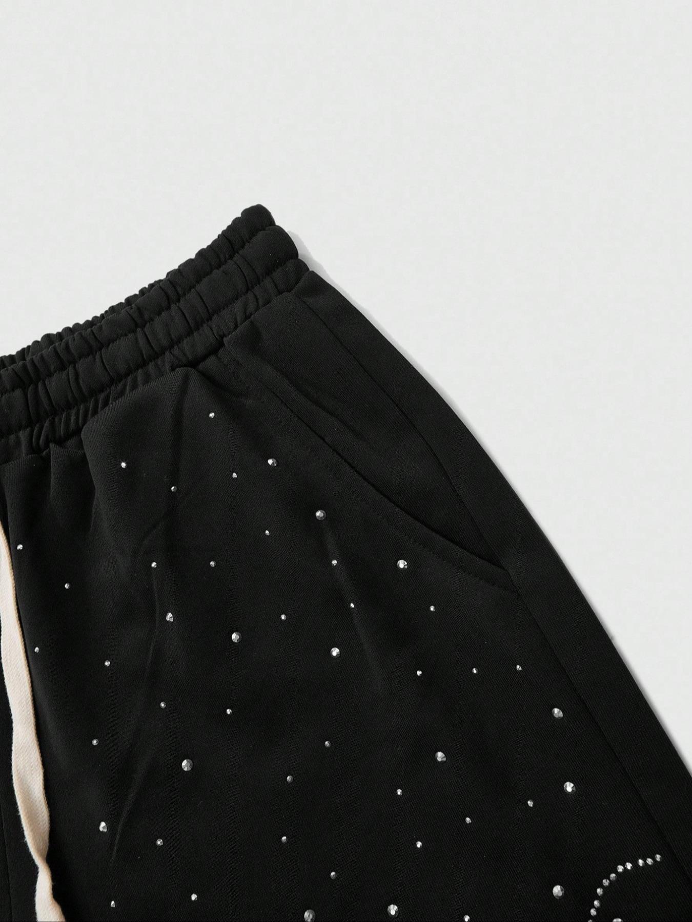 Men's Letter Print College Style Drawstring Waist Pocket Wide Leg Casual Sports Pants, Loose Fit, All Seasons, Moderate Fabric Thickness, Casual Streetwear Trousers