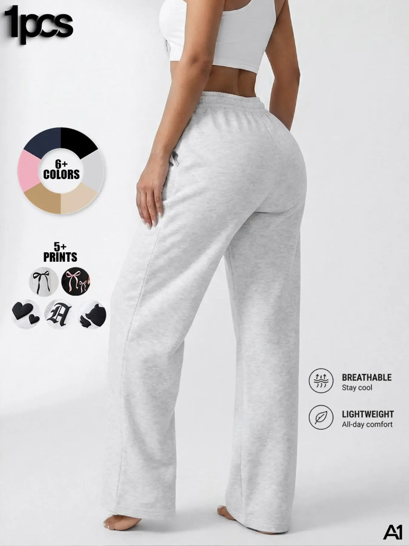 A1 Women's High Waisted Wide Leg Sweatpants Comfy Drawstring Lounge Pants Baggy Y2K Joggers Casual Loose Fit Workout Athletic Track Pants for Everyday Streetwear