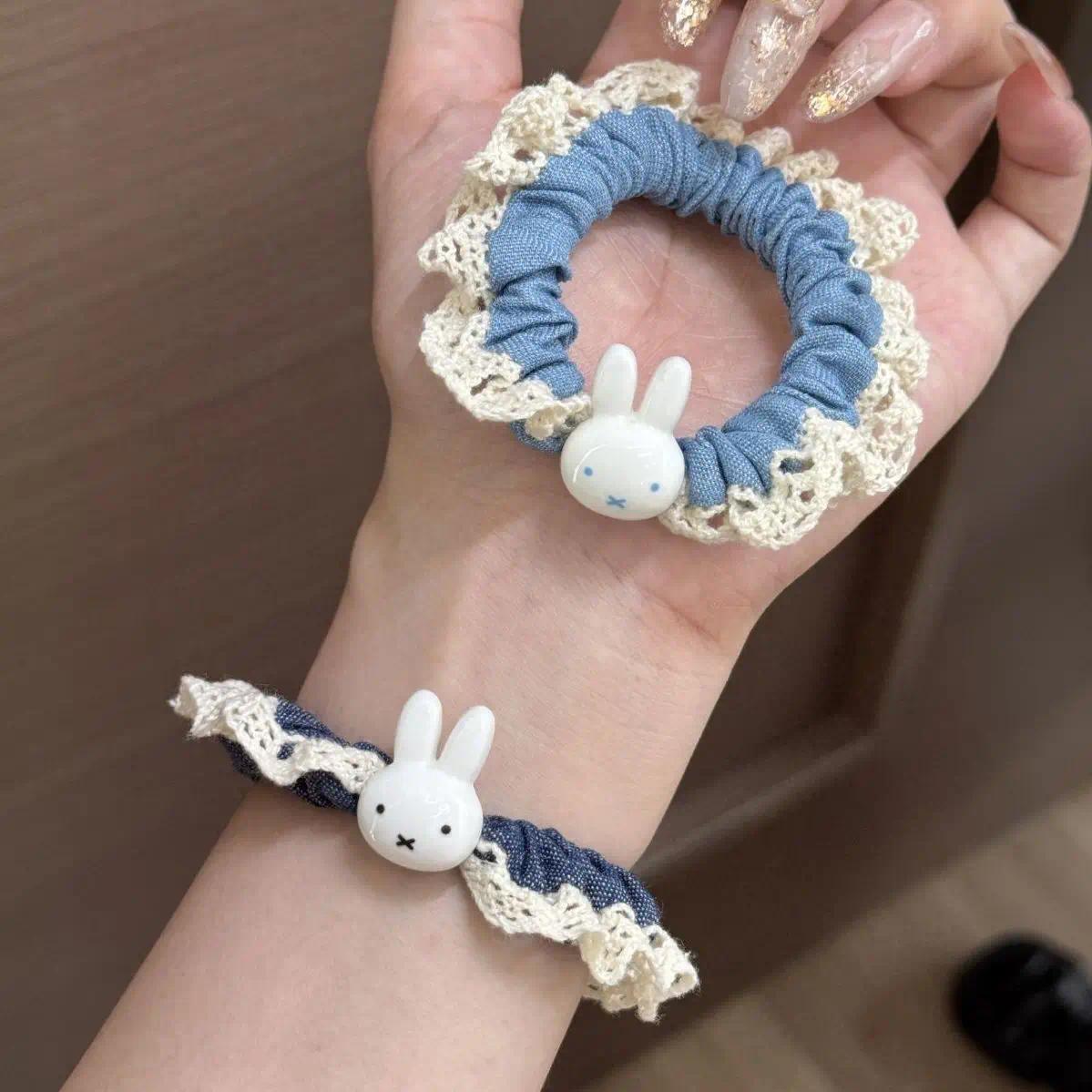Kawaii Miffy Rabbit Hair Tie Sweet Lace Trim Simple Girl's Ponytail Small Intestine Circle Ins Style Cute Hair Tie