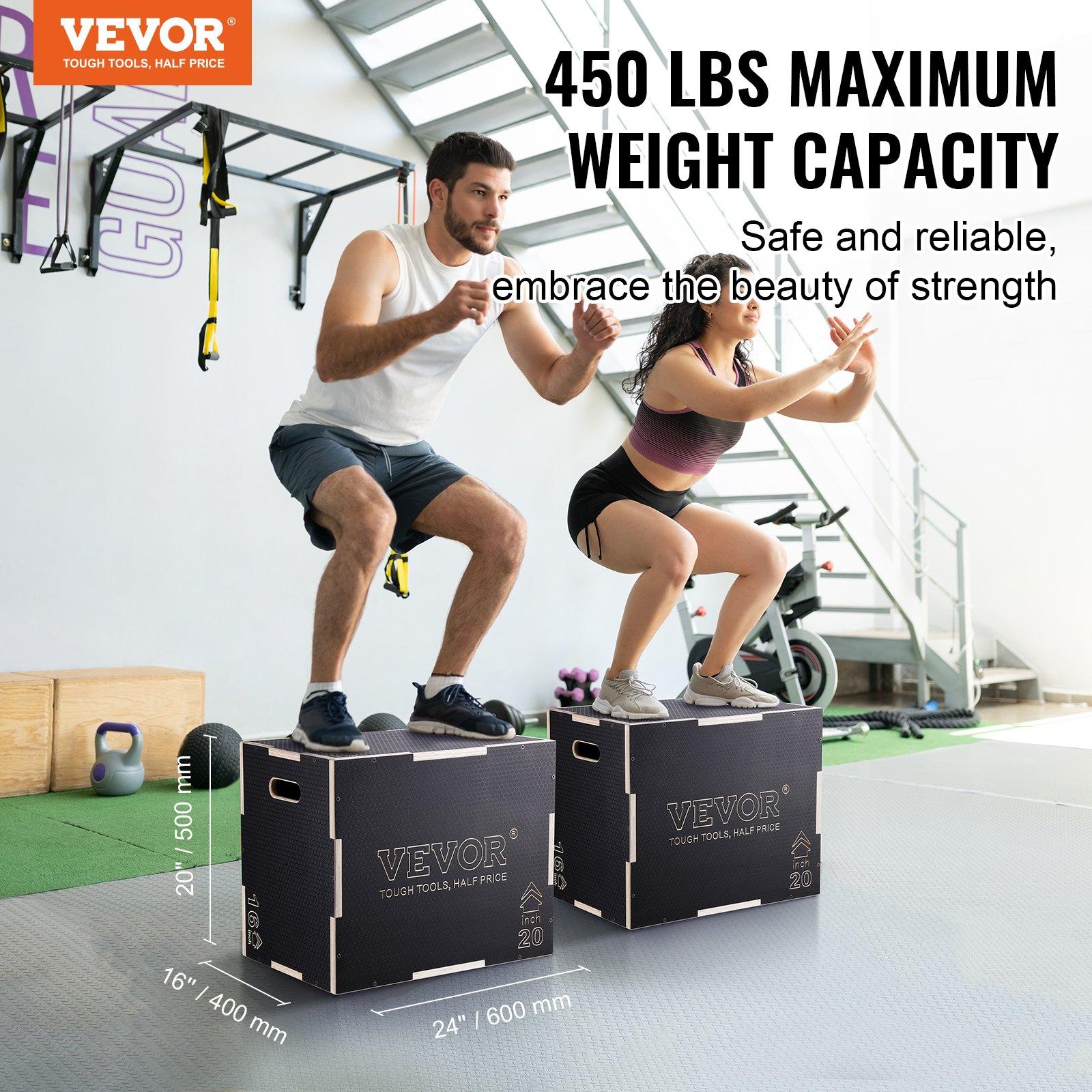 【FathersDayGift】VEVOR 3 in 1 Plyometric Jump Box, 24/20/16 Inch Wooden Plyo Box, Platform & Jumping Agility Box, Anti-Slip Fitness Exercise Step Up Box for Home Gym Training, Conditioning Strength Training, Black