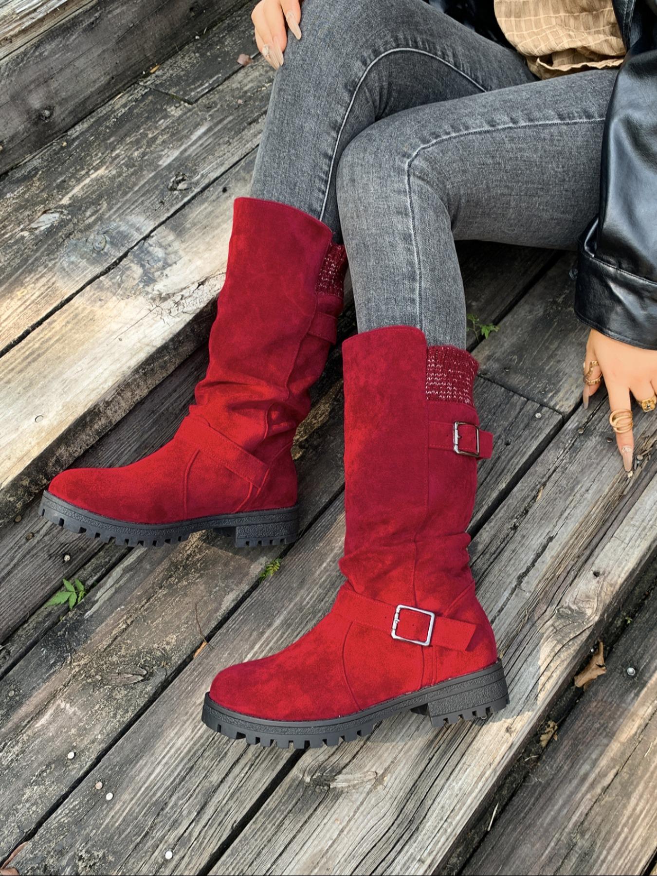 4-color Christmas Day women's boots, winter warm plush lining, oversized elastic collar design, mid calf boots perfectly wrapped around the calf, winter fashion women's boots, Winter Booties