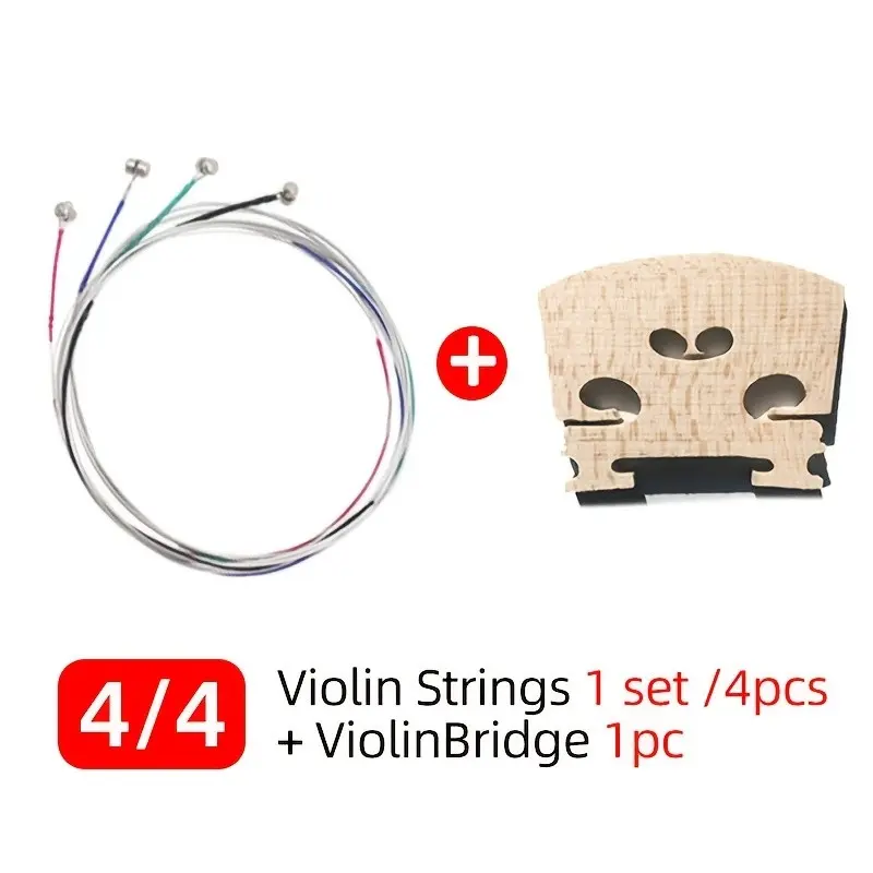 Violin String And Bridge Set Available in Sizes 44, 34, And 12. The Set Includes Four Steel Strings, a Bridge, And Other Additions for Professional Violin Performance And