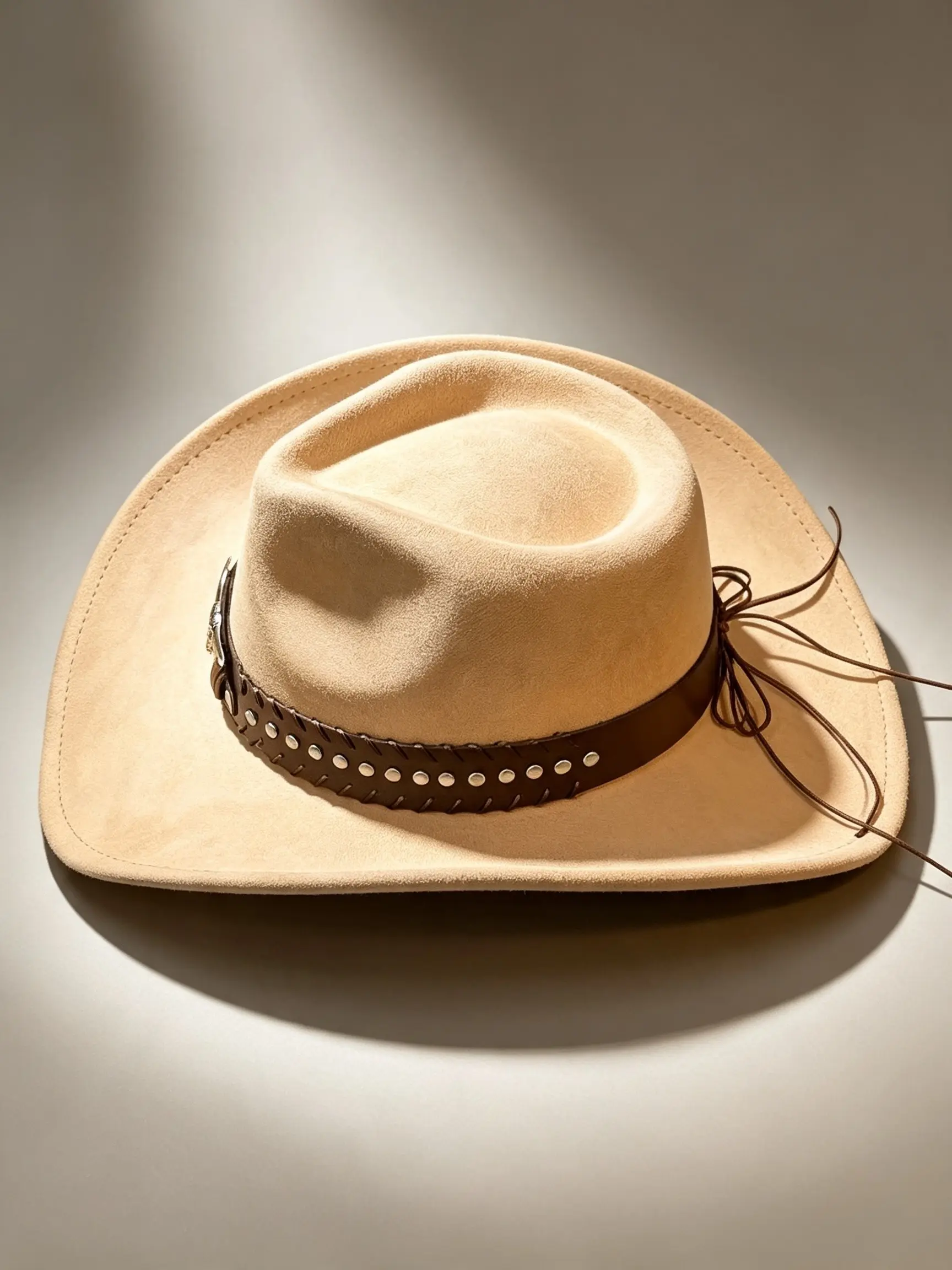 Vintage Suede Western Cowboy Hat, Bull Head Rivet Leather Trim Wide Brim Hat, American Punk Style Festival Outdoor Photo Hat