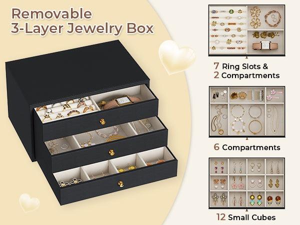 Sikaic  LED Makeup Vanity with Charging Station Jewelry Box Sliding Mirror Drawers Black Vanity Desk with Adjustable Lights