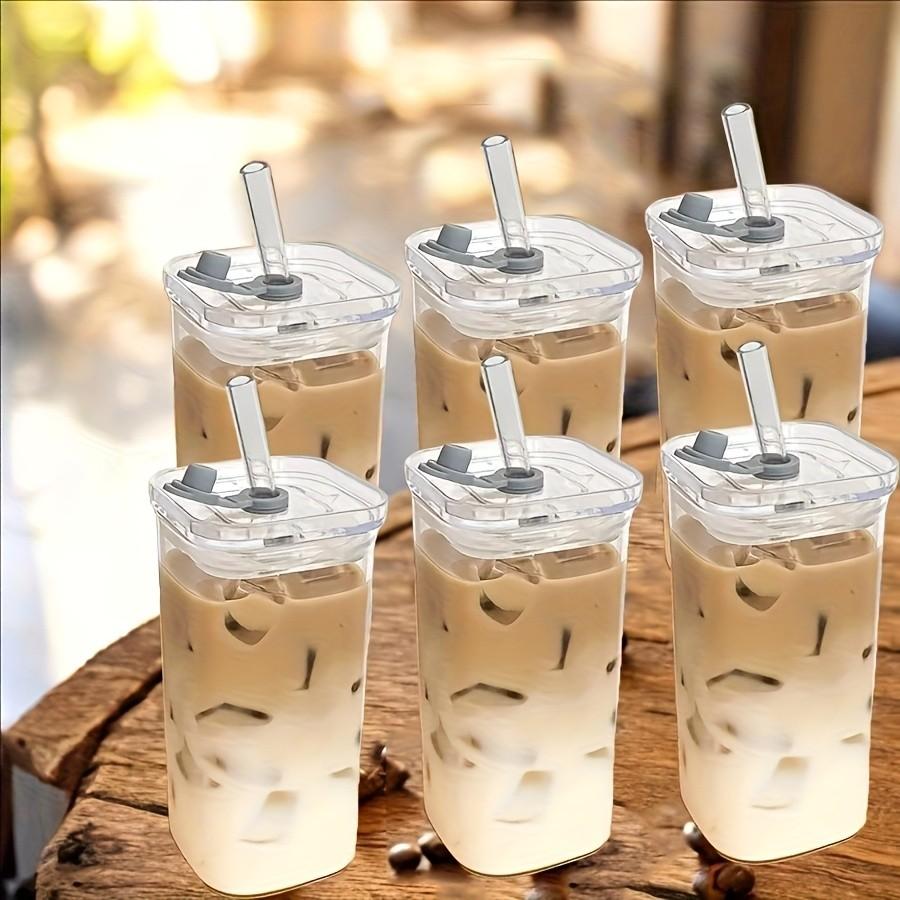2/4/6 Counts Drinking Cup, High Borosilicate Thin Glass Rectangular Heat-resistant Glass Mug with Lid and Straw, Versatile for Hot Or Cold Beverages, Drinking Glasses