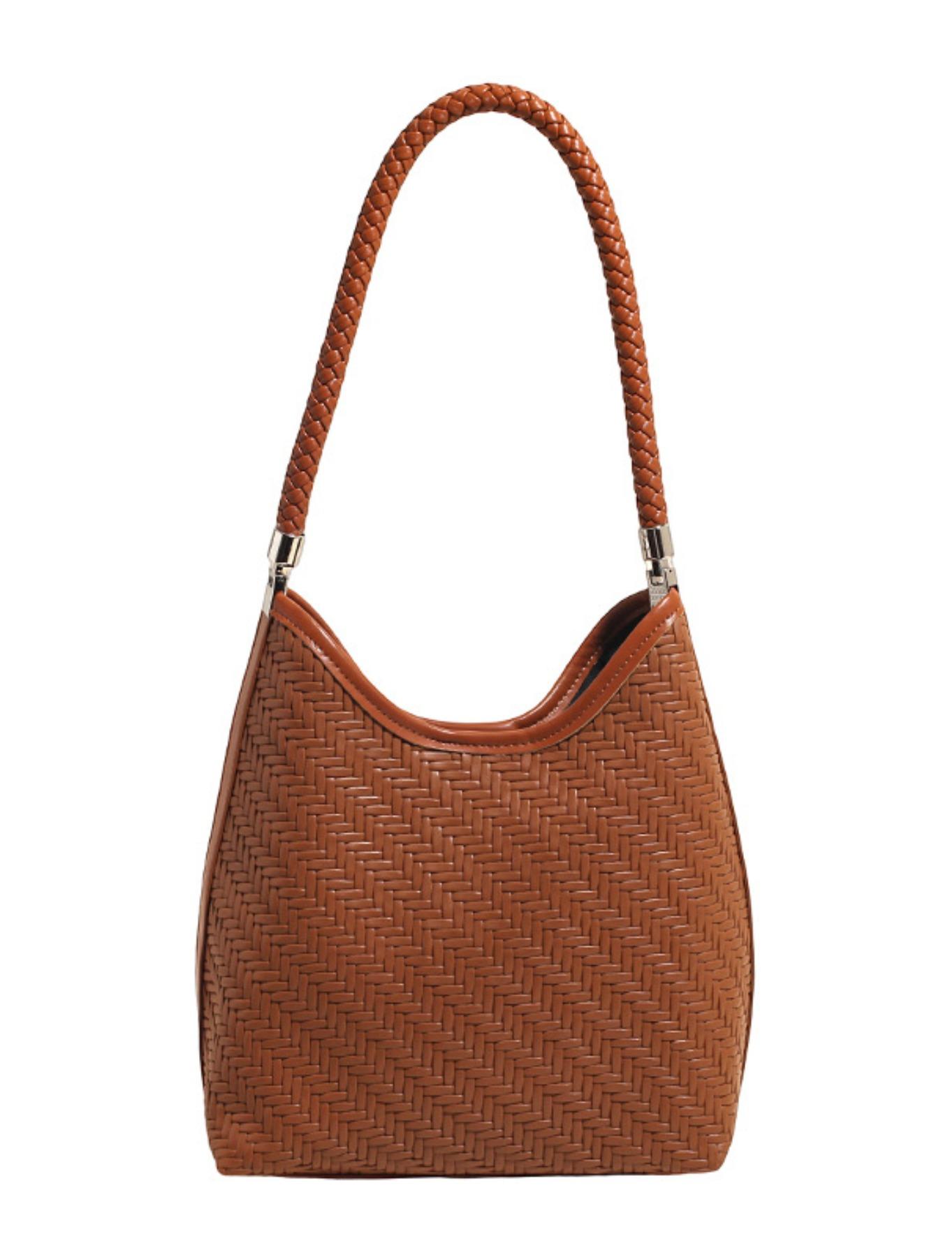 New Minimalist Woven Bucket Bag, Large Capacity Casual Lazy Style Shoulder Tote, Trendy Fashion Accessory for Everyday Use