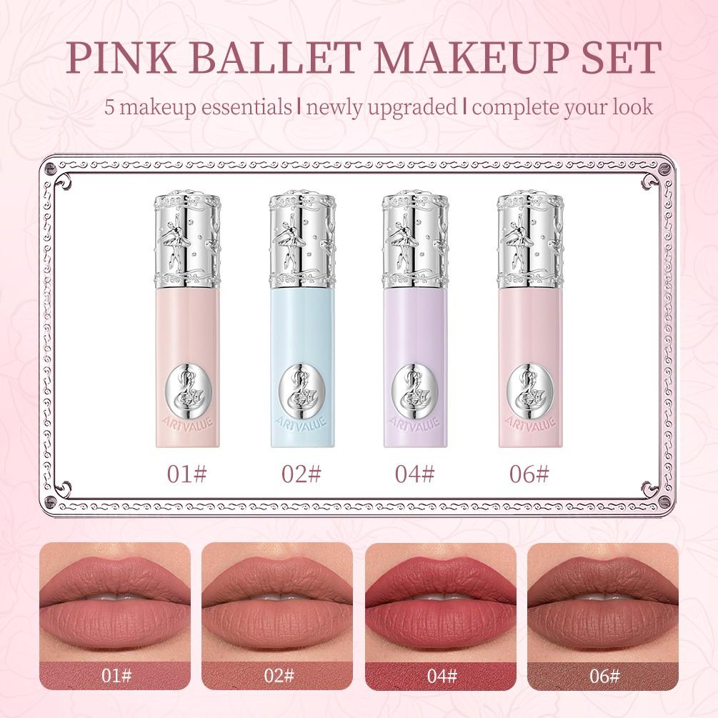 Ballet Makeup Gift Box Set, Lip Balm + Powder + Highlighter + Eyeshadow Palette, Perfect Holiday Gift with Gift Bag & Card, Makeup Kit Set