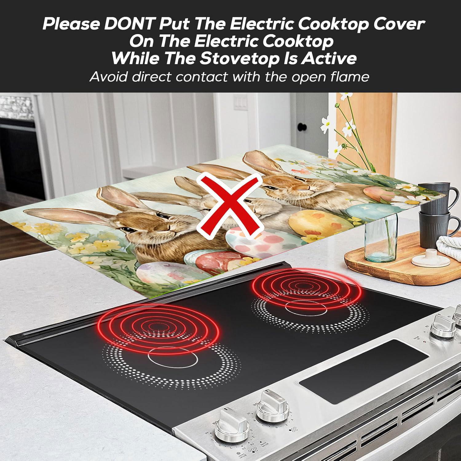 Easter Soft Electronic Stove Panel Protector Pad, Rabbit Bunny Egg Flower Design, Scratch Resistant, Easy to Clean, Multi-Purpose Kitchen Cover