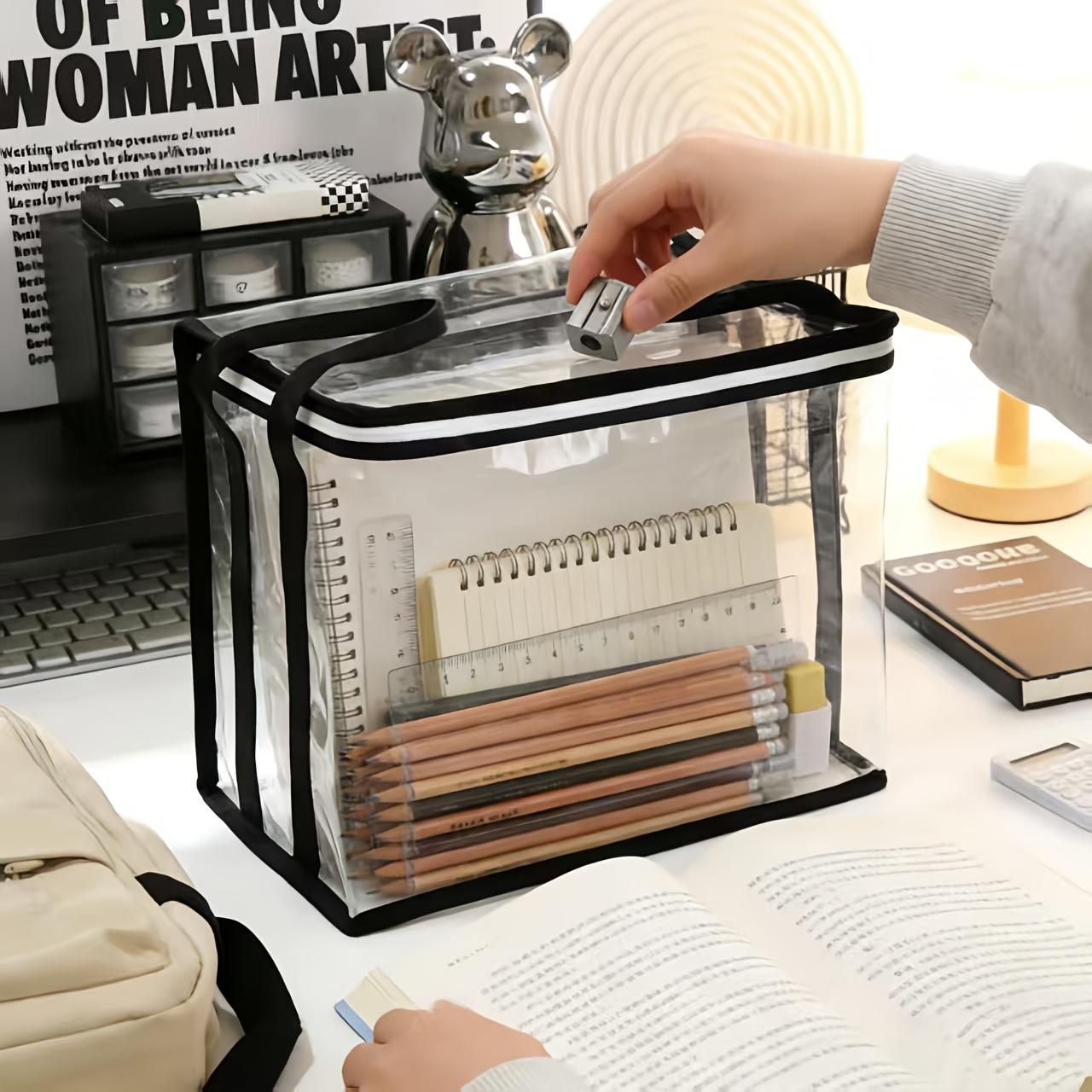 Transparent PVC Storage Bag – Large Capacity Handbag Organizer, Suitable for Clothes, Books, Dormitory Storage, Toys, Etc – Durable Black Decorative Multi-Functional Organizer with Handle